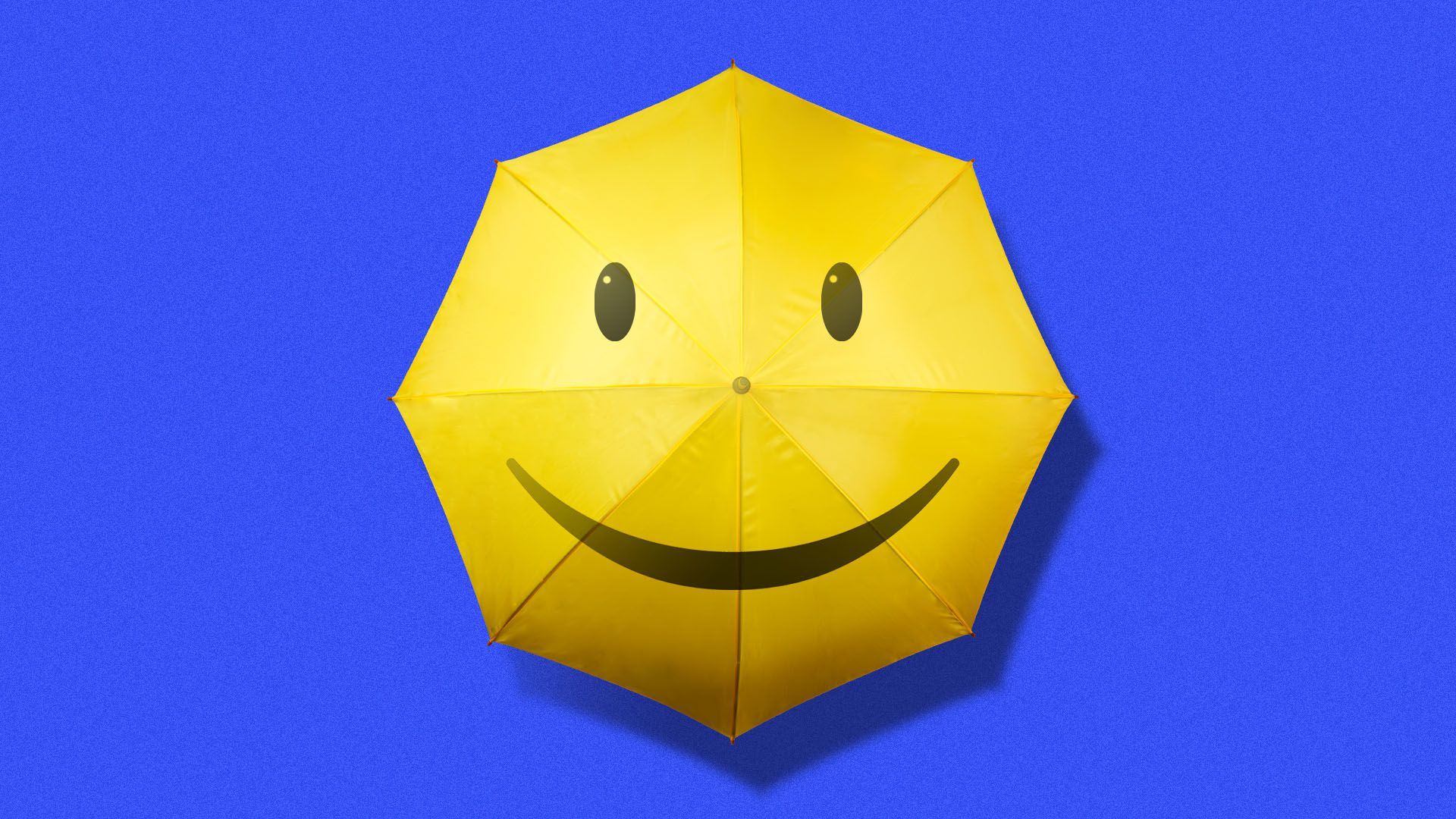 Illustration of a yellow umbrella with smiley face on it