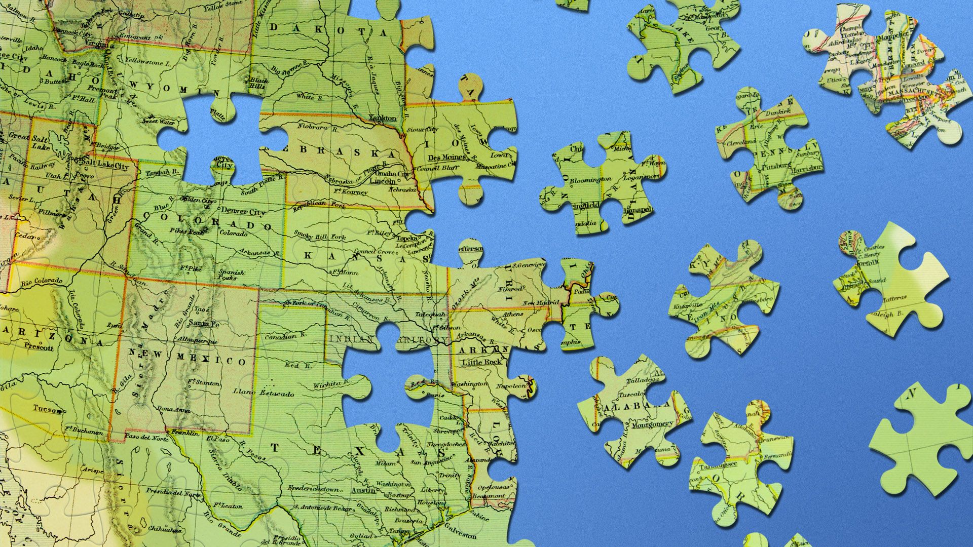 Illustration of a United States map as a puzzle 