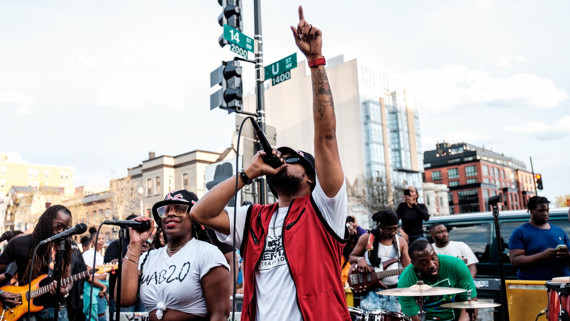 A go-go band performs at U and 14th Street