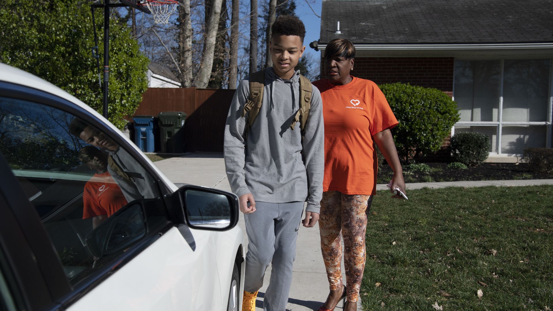Jalen Walker heads to football practice using service from the company HopSkipDrive in Springfield, Virginia.