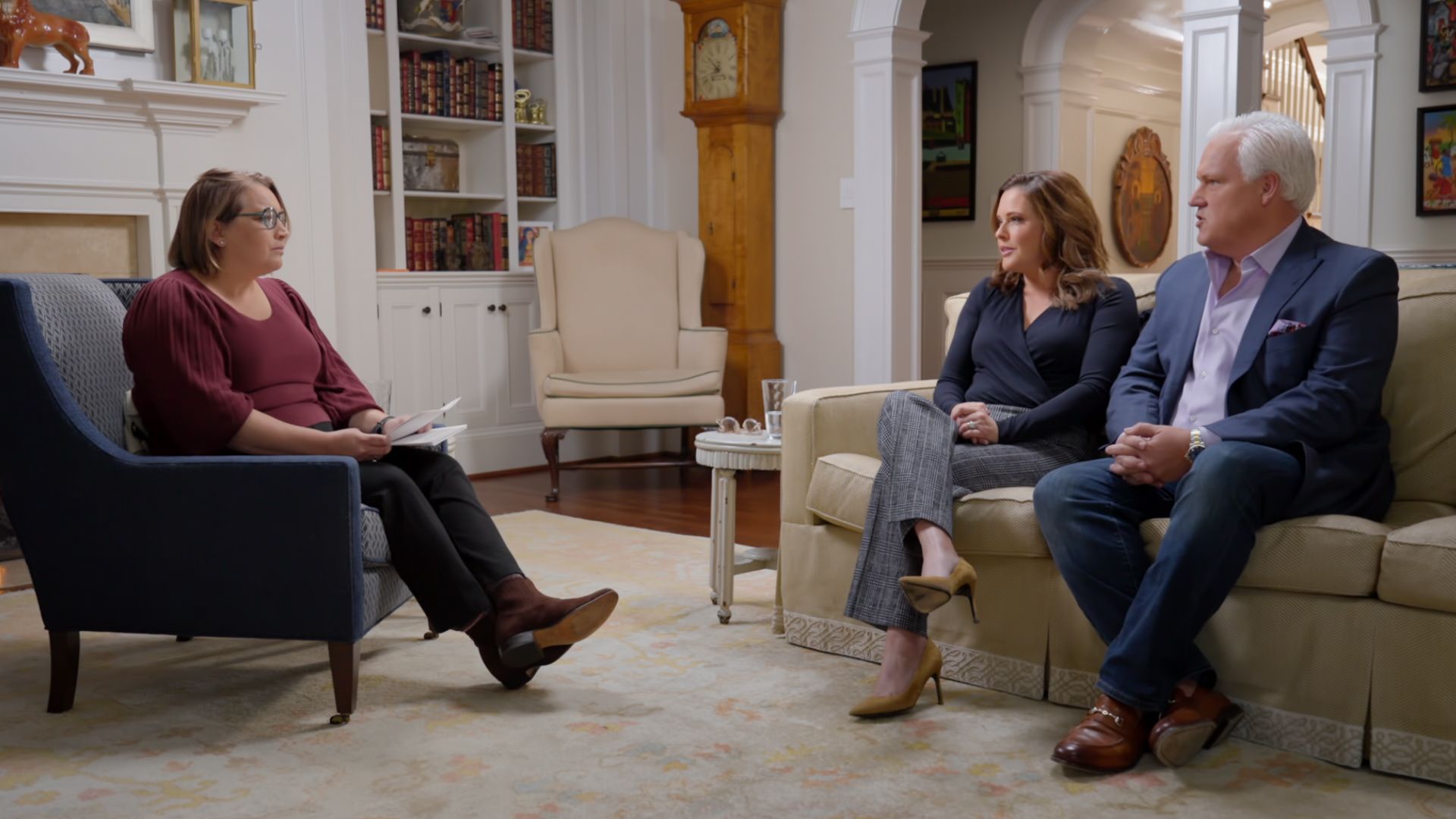 Matt and Mercedes Schlapp are seen seated side-by-side during an interview for "Axios on HBO."