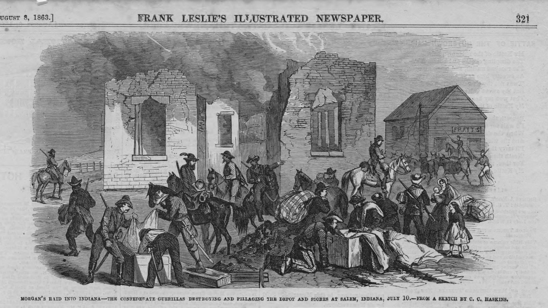 Confederate guerillas destroyed and pillaged the depot and stores at Salem, Indiana on July 10, 1863.