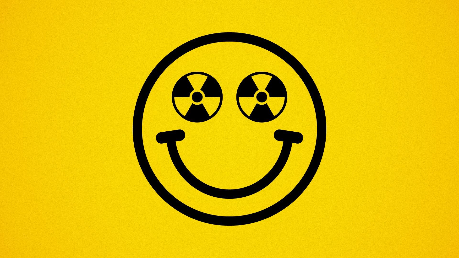 Illustration of a smiley face with radiation symbols for eyes.