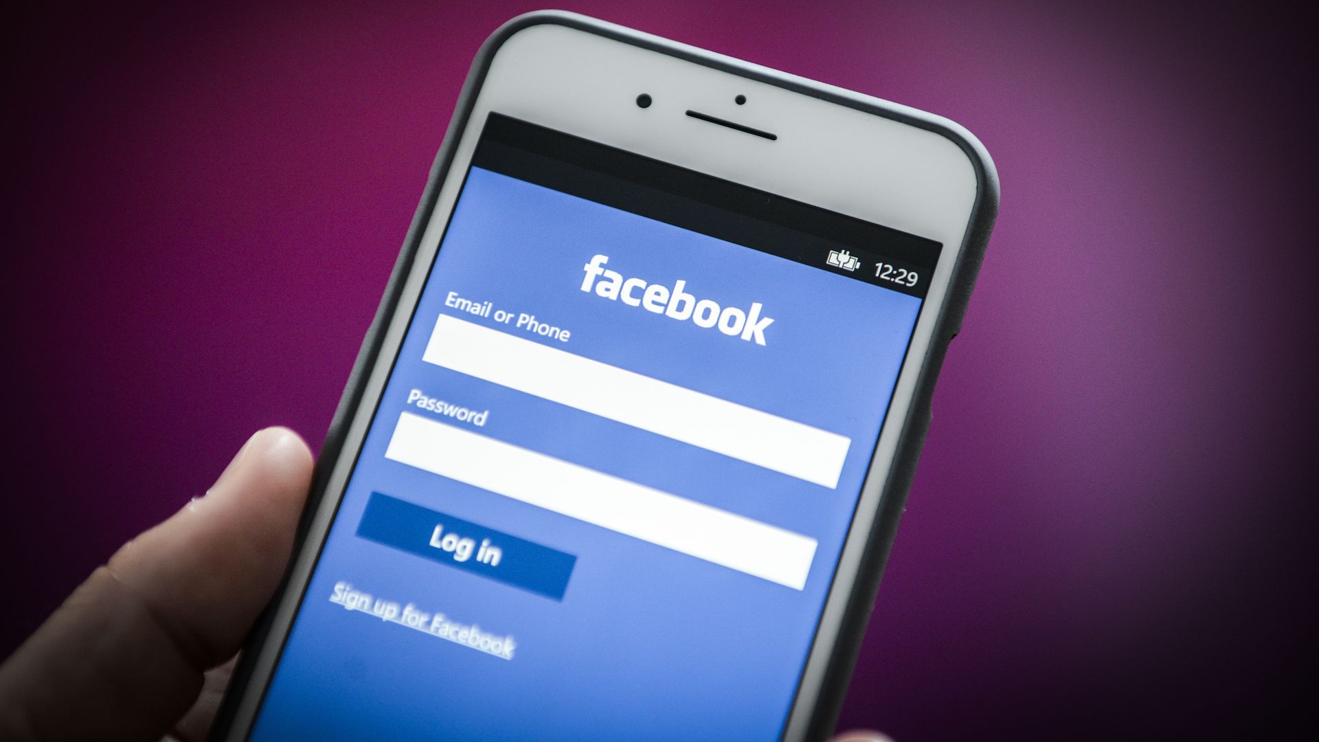 Facebook login screen on phone