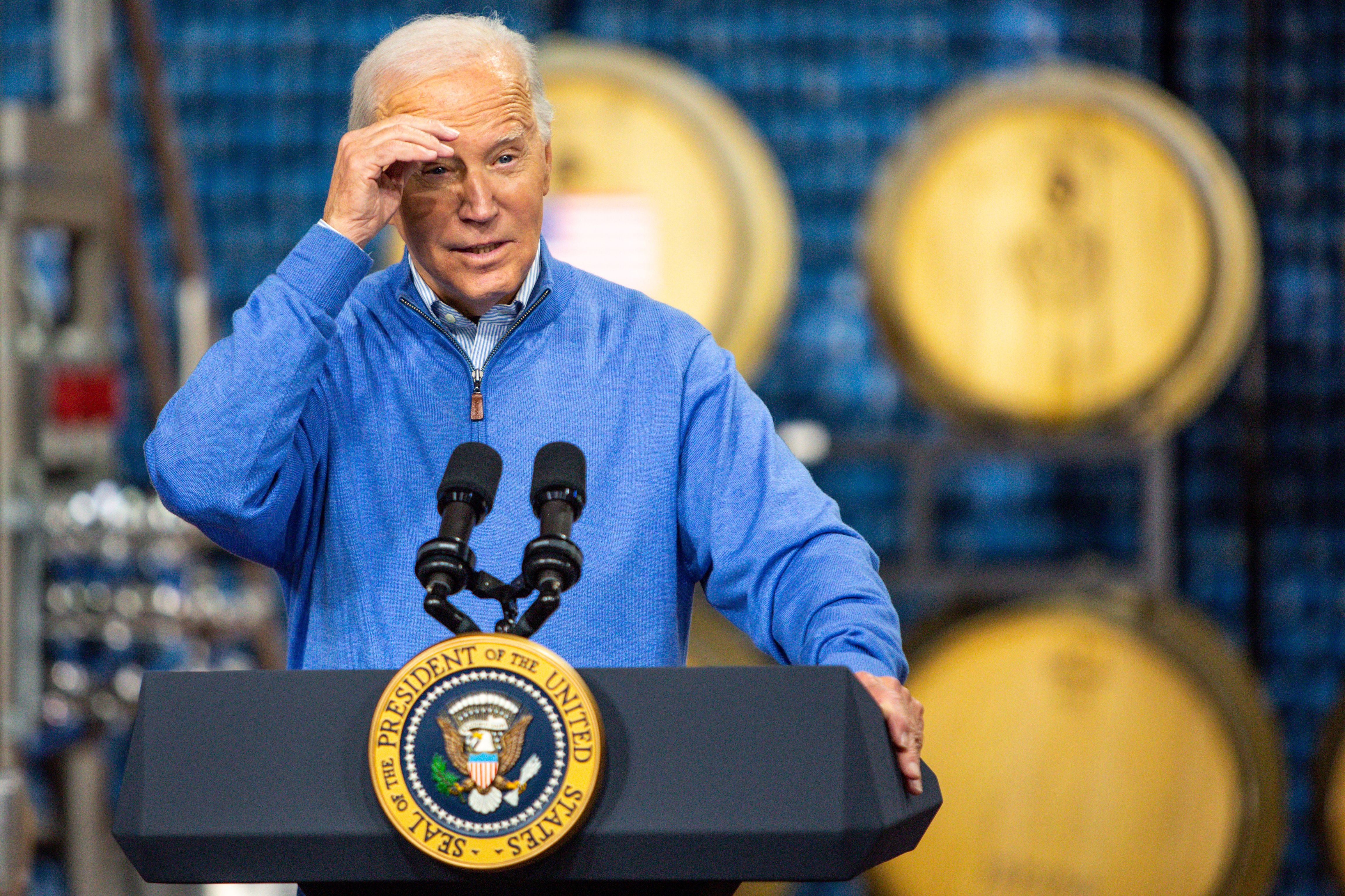 Biden looks into crowd