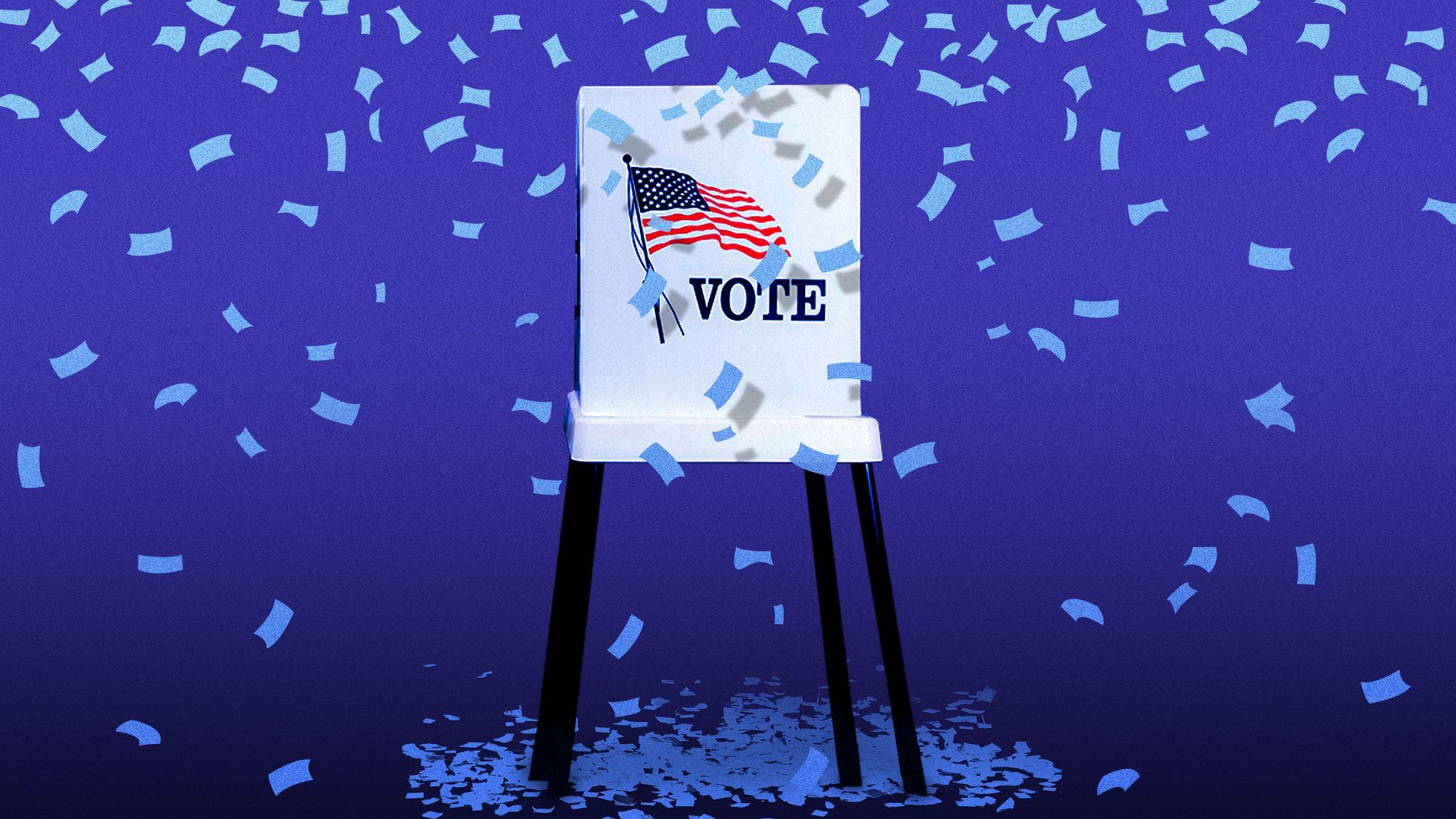 Illustration of confetti falling on a voting booth.
