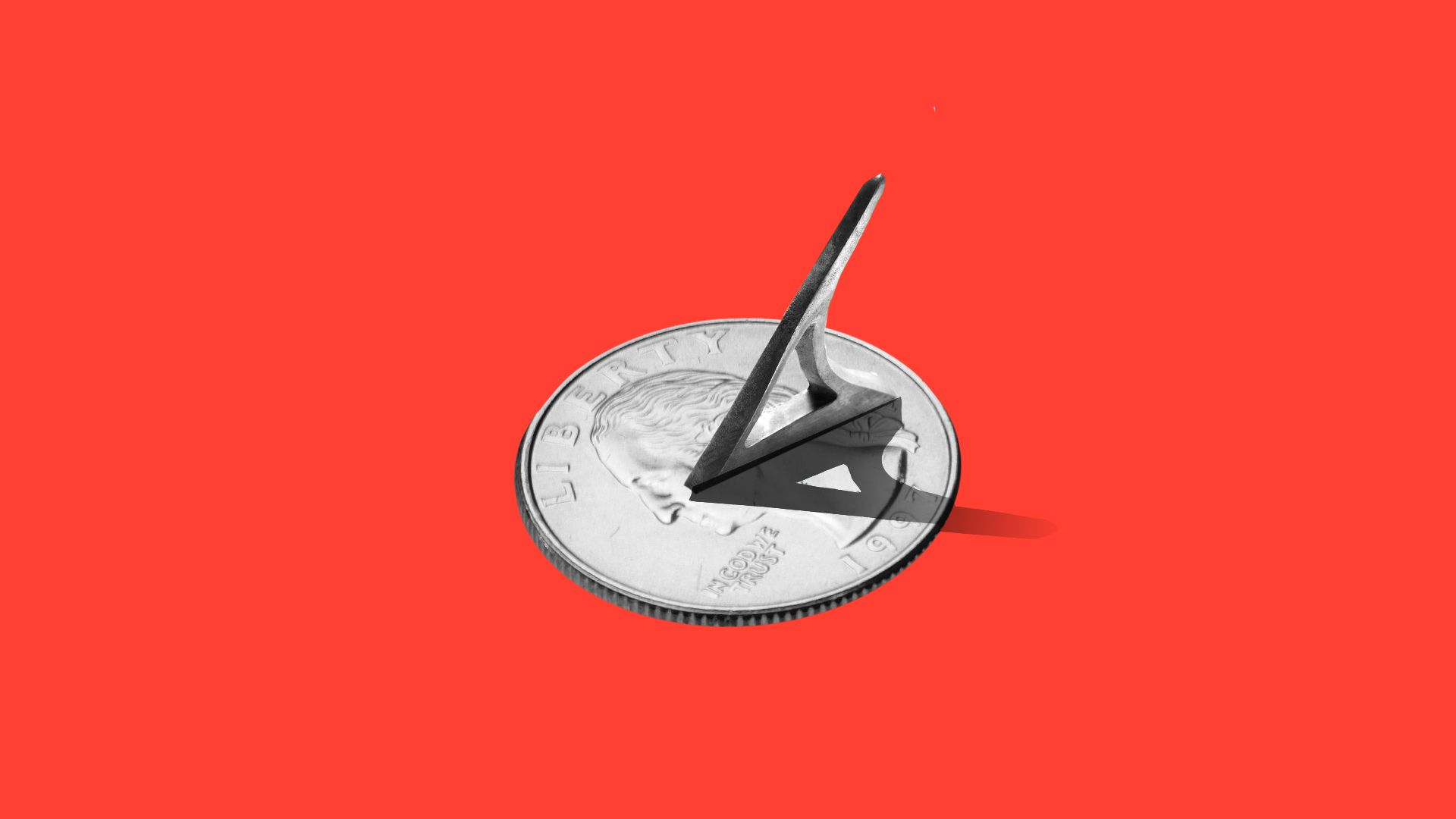 Sundial with a U.S. quarter as the bottom of the dial.