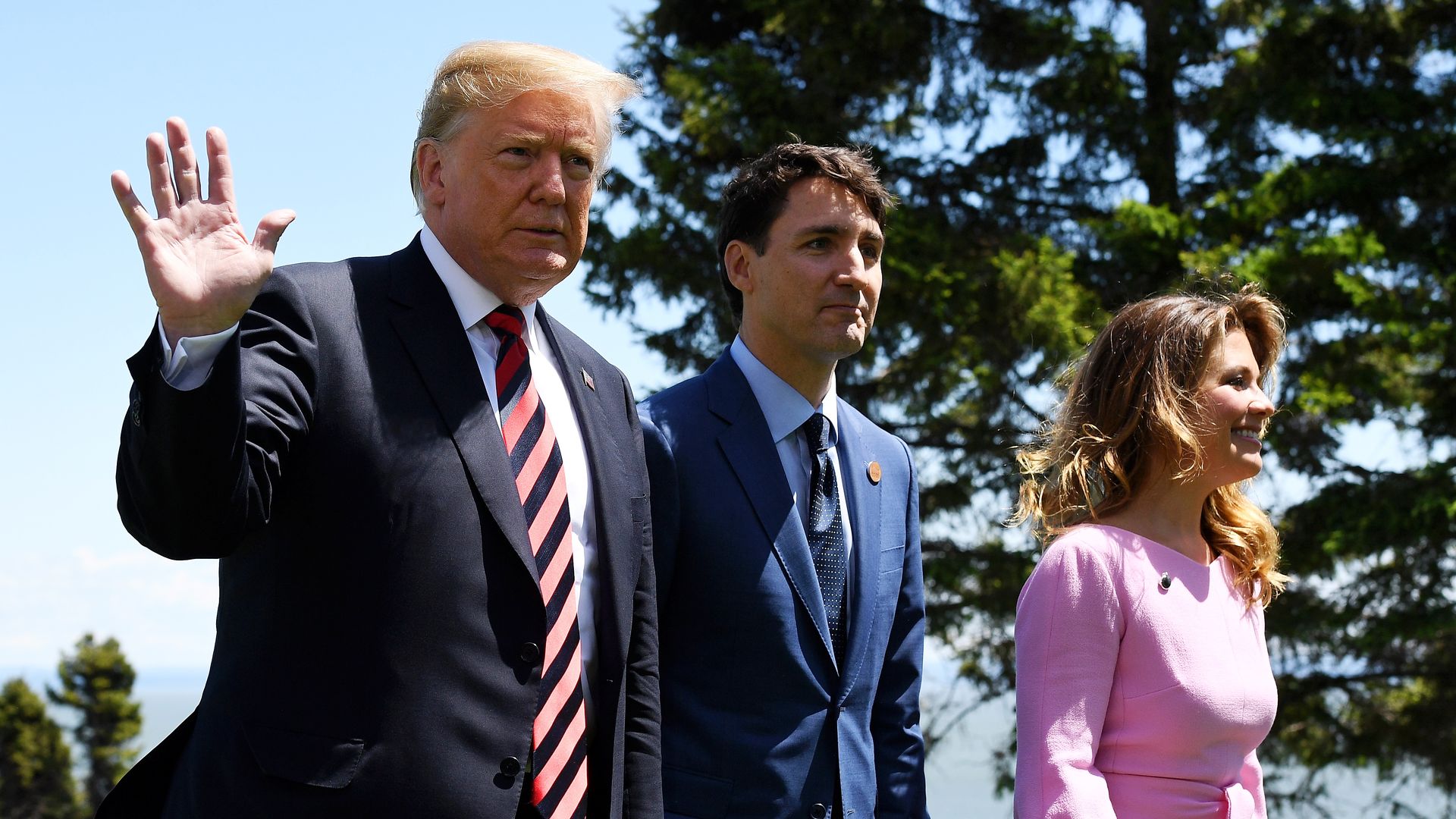 Prime Minister of Canada Justin Trudeau and wife Sophie Gregoire greet President Trump during the G7 official welcome on June 8, 2018 in Quebec City.
