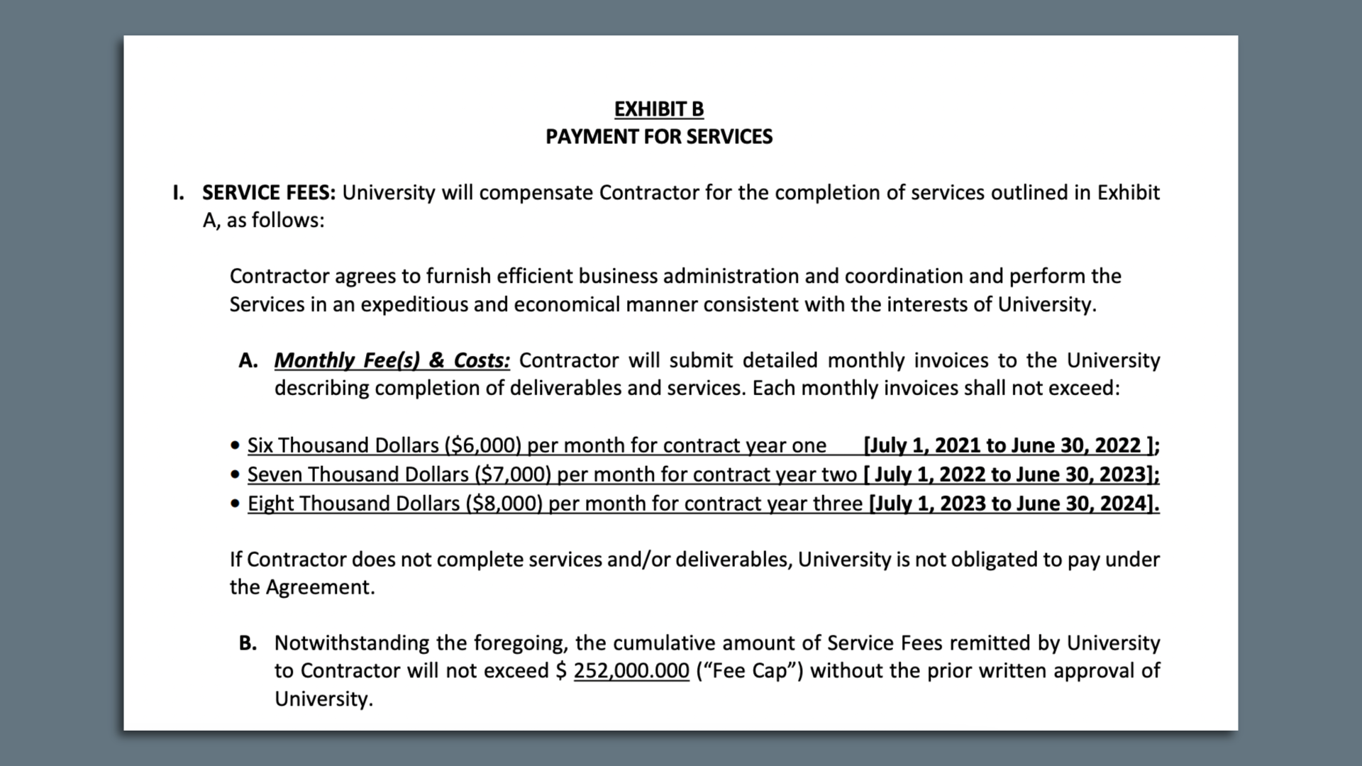 A copy of a University of Texas contract.