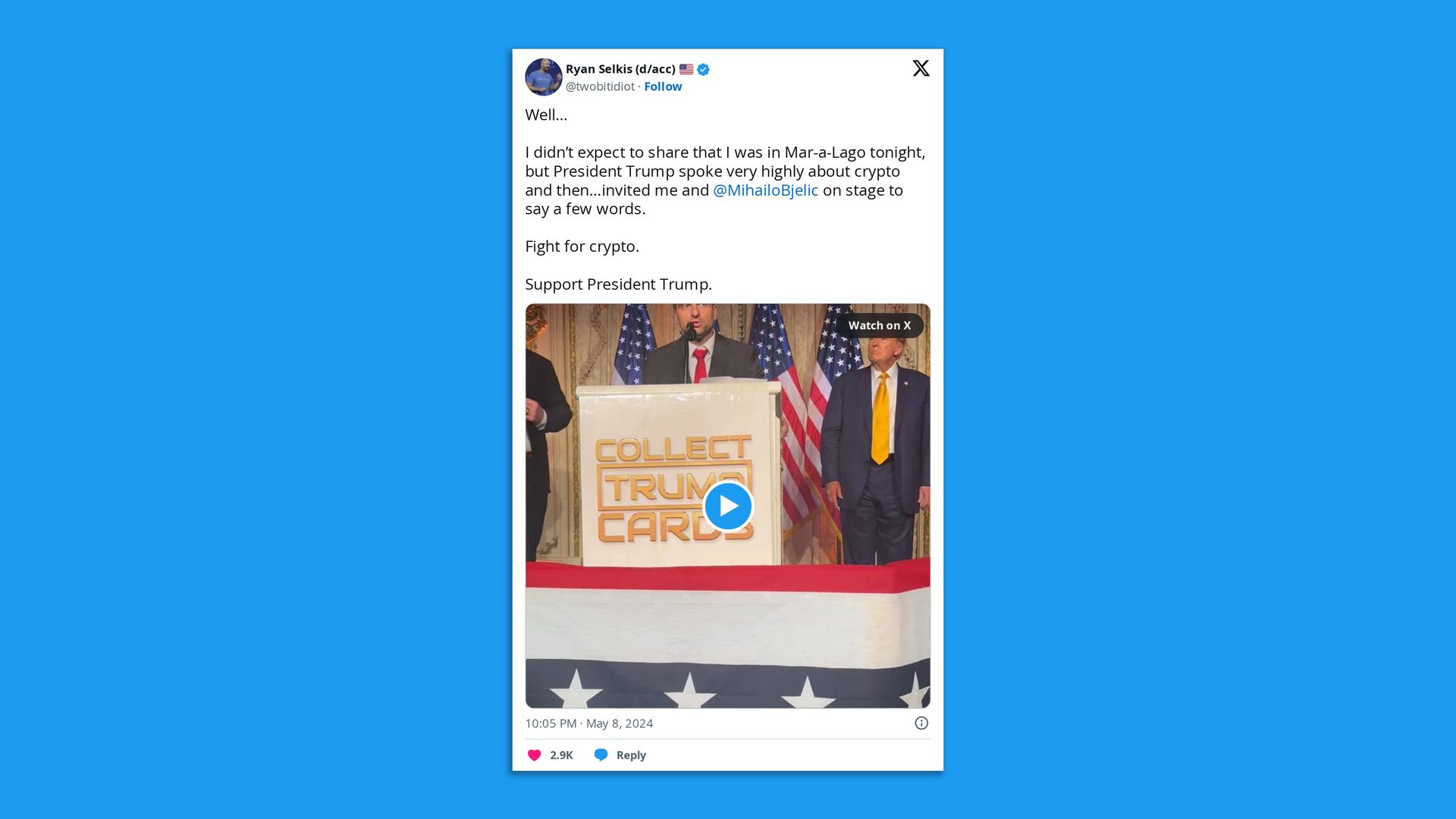 A screenshot of a tweet with a video. 