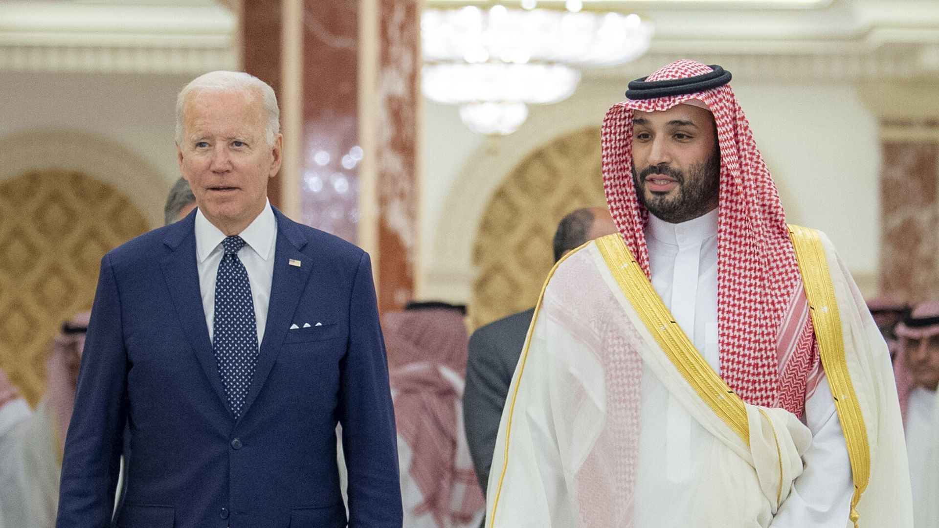 President Biden and Saudi Crown Prince Mohammed bin Salman in July 2022. Photo: Royal Court of Saudi Arabia/Anadolu Agency via Getty Images