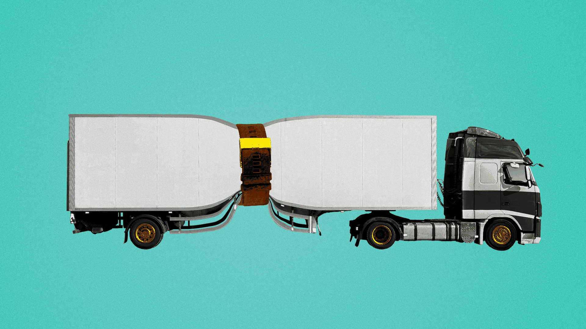 Illustration of a truck with a belt latched around its center.