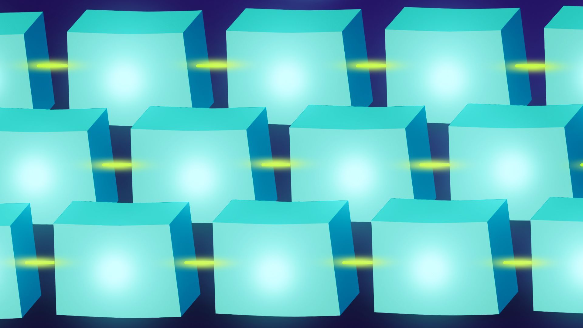 Illustration of a pattern of 3D glowing blocks in the shape of Wyoming.