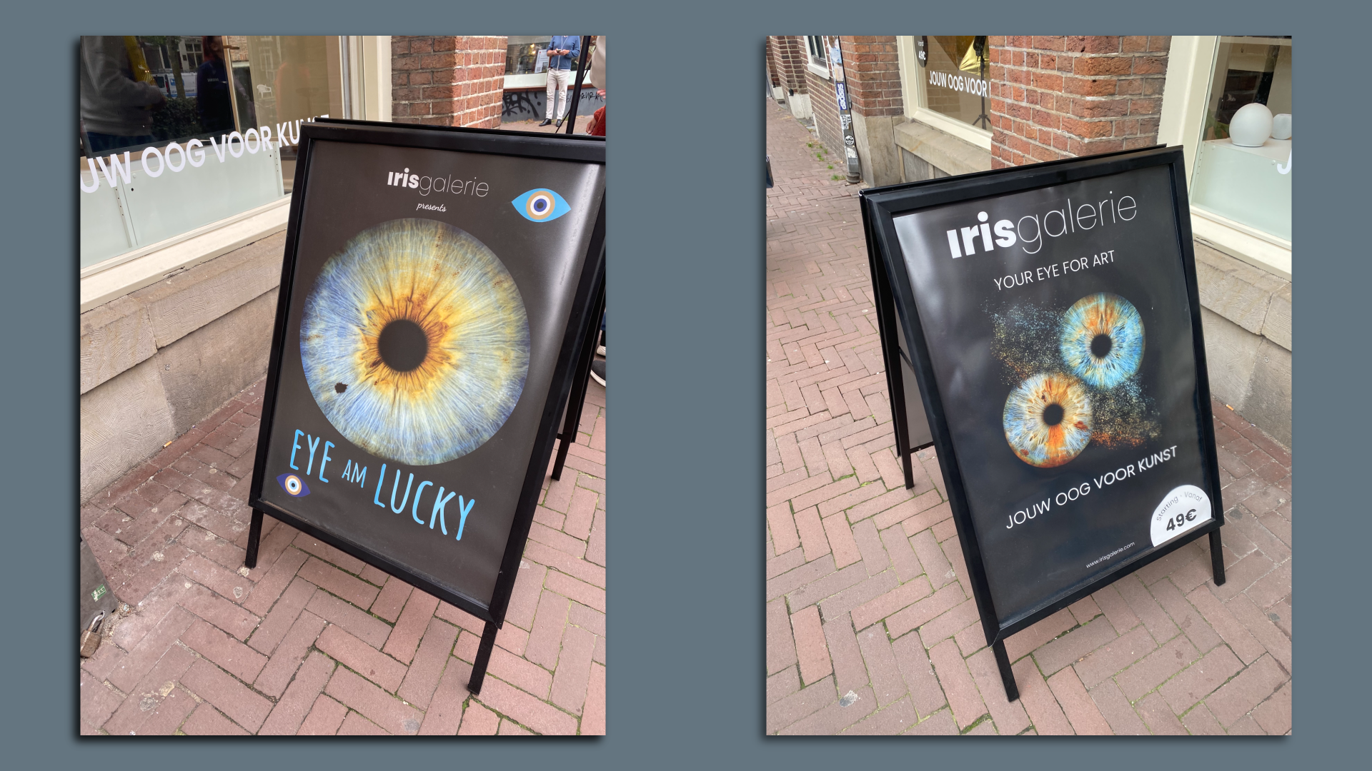 Images of displays for Iris Galerie, an eye-scanning, art service throughout Europe