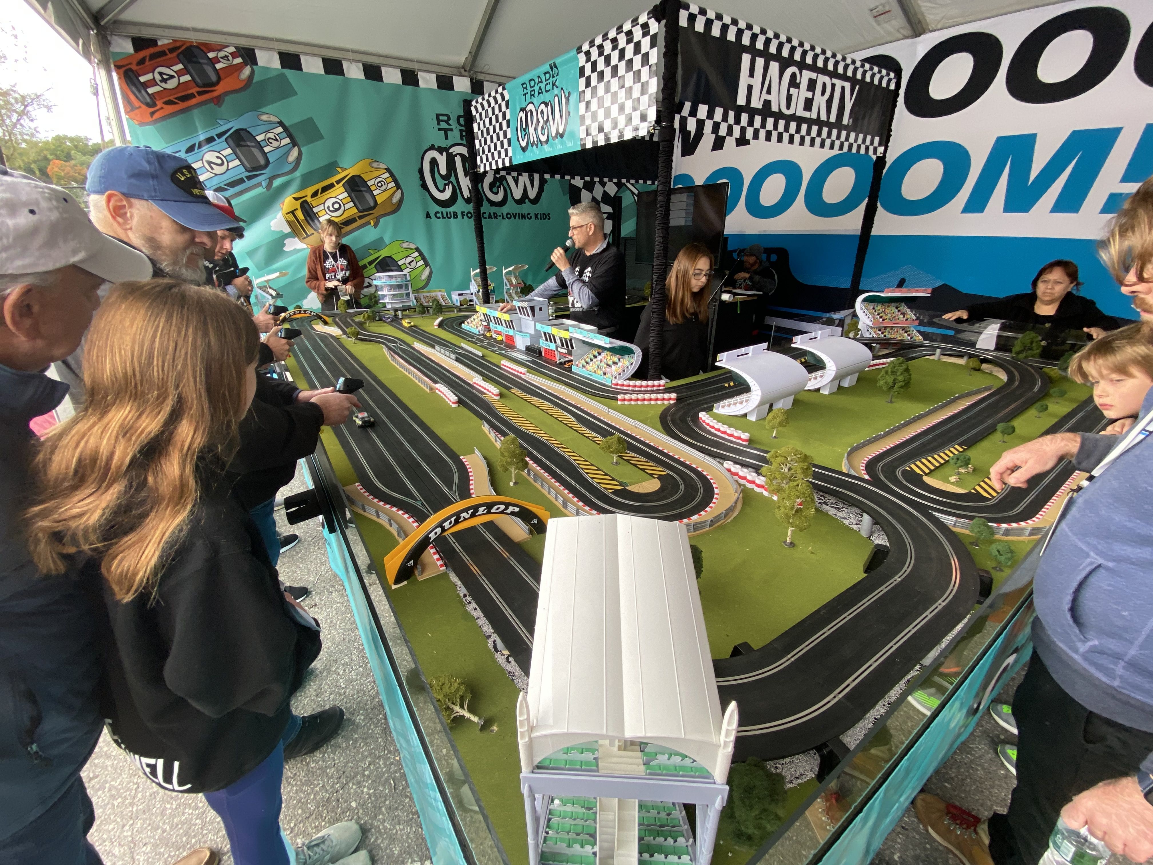 The slot car track for children at a vintage car show in Greenwich.