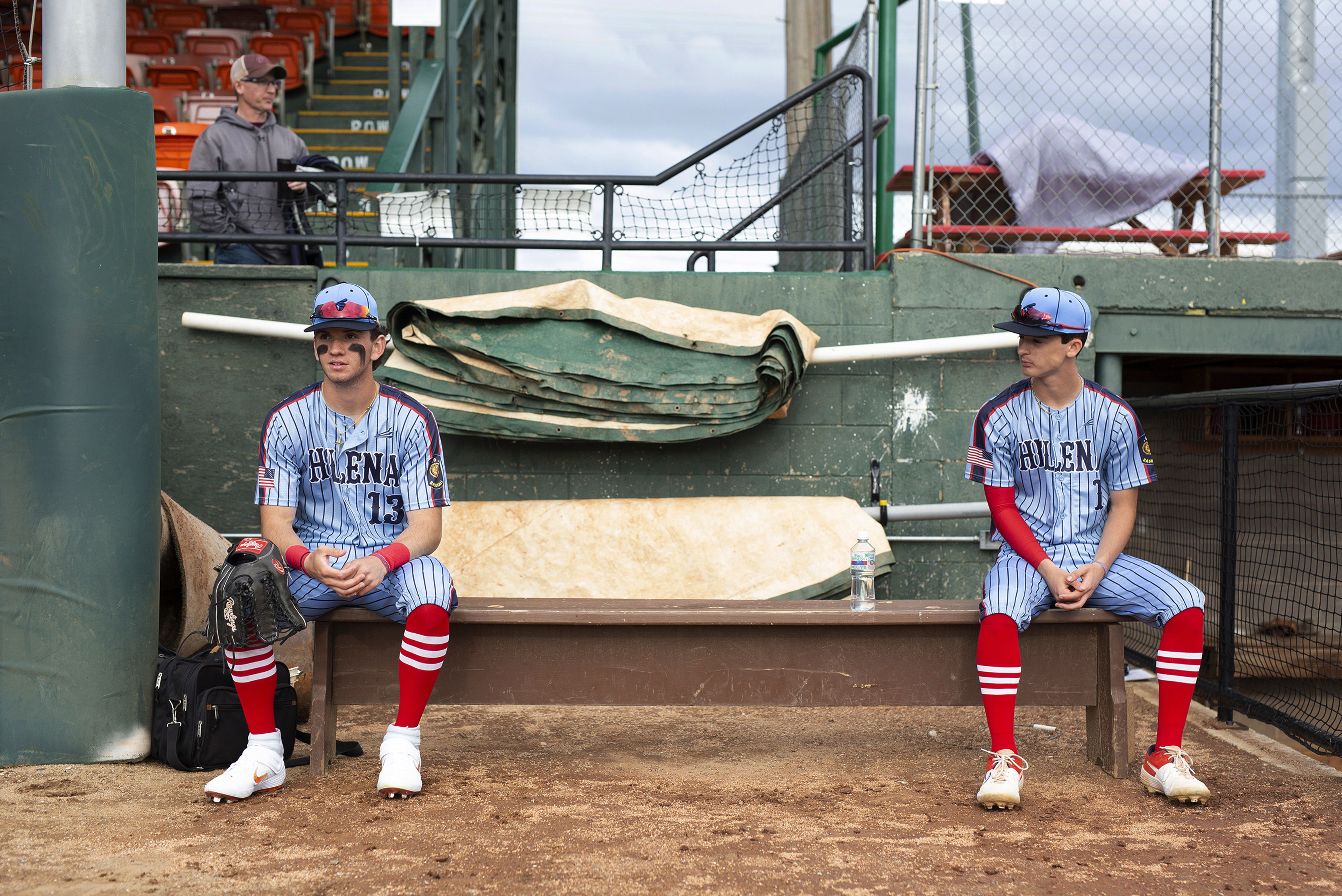 Baseball players in dugout