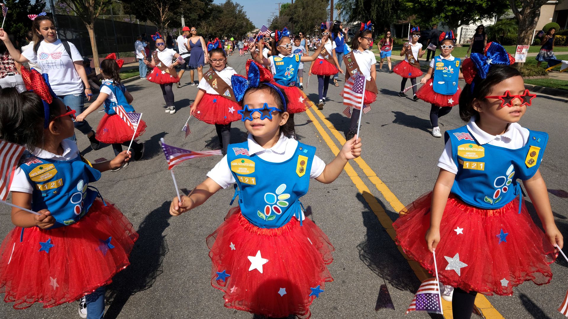 Young children in a fourth of july parade