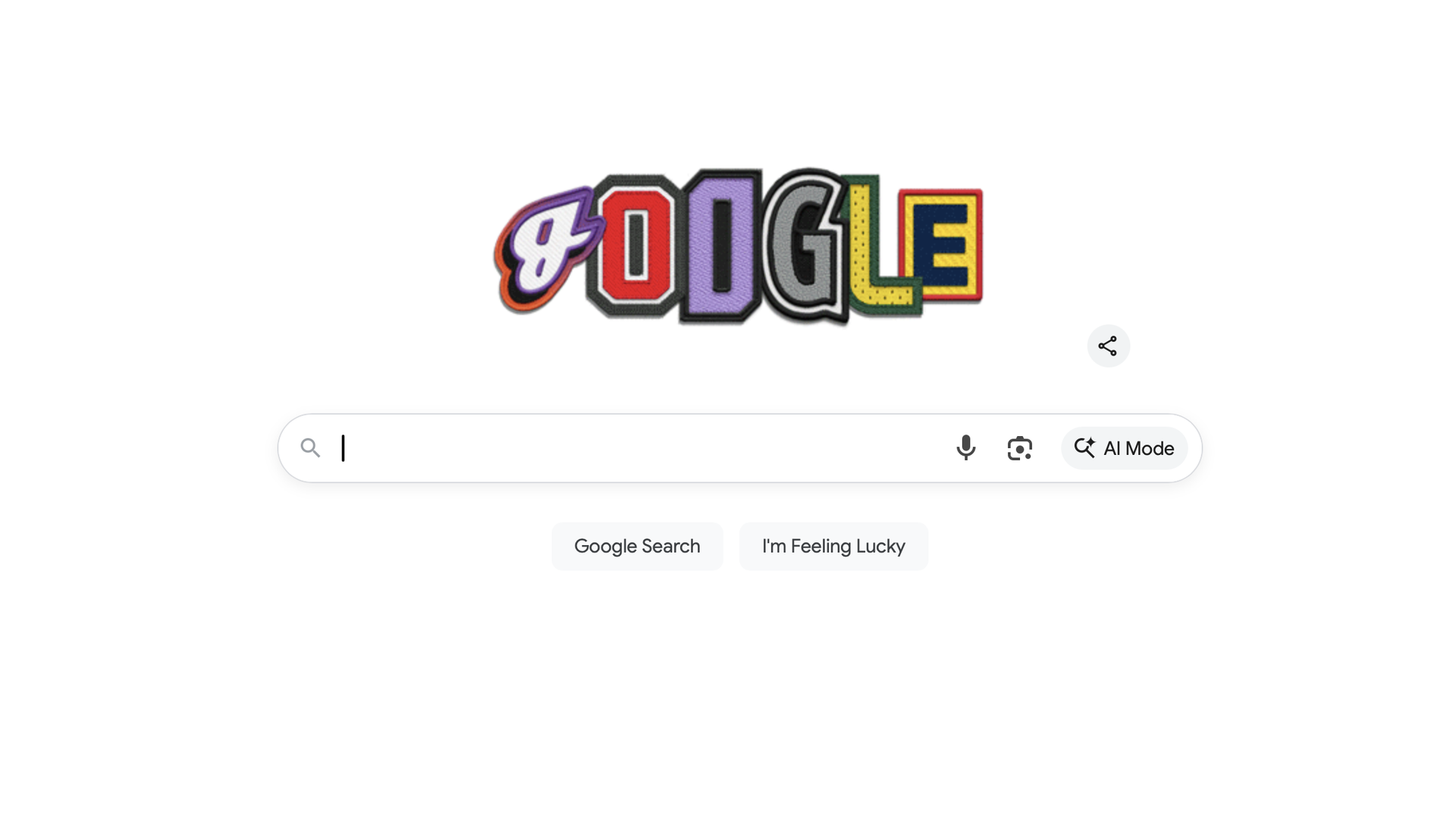 Google's homepage featuring a colorful, patchwork-style doodle logo in multiple colors featuring letters from various WNBA teams.