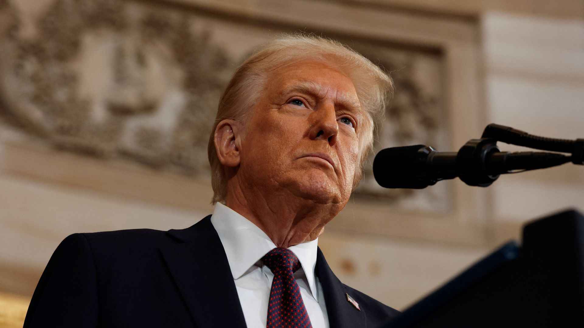 US President Donald Trump delivers his inaugural address after being sworn in as the 47th president of the United States in the Rotunda of the US Capitol on January 20, 2025 in Washington, DC. Trump takes office for his second non-consecutive term as the 47th president of the United States. (Photo b