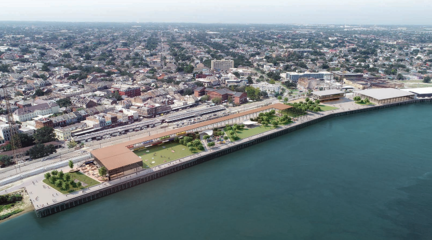 Image shows a rendering of the riverfront.