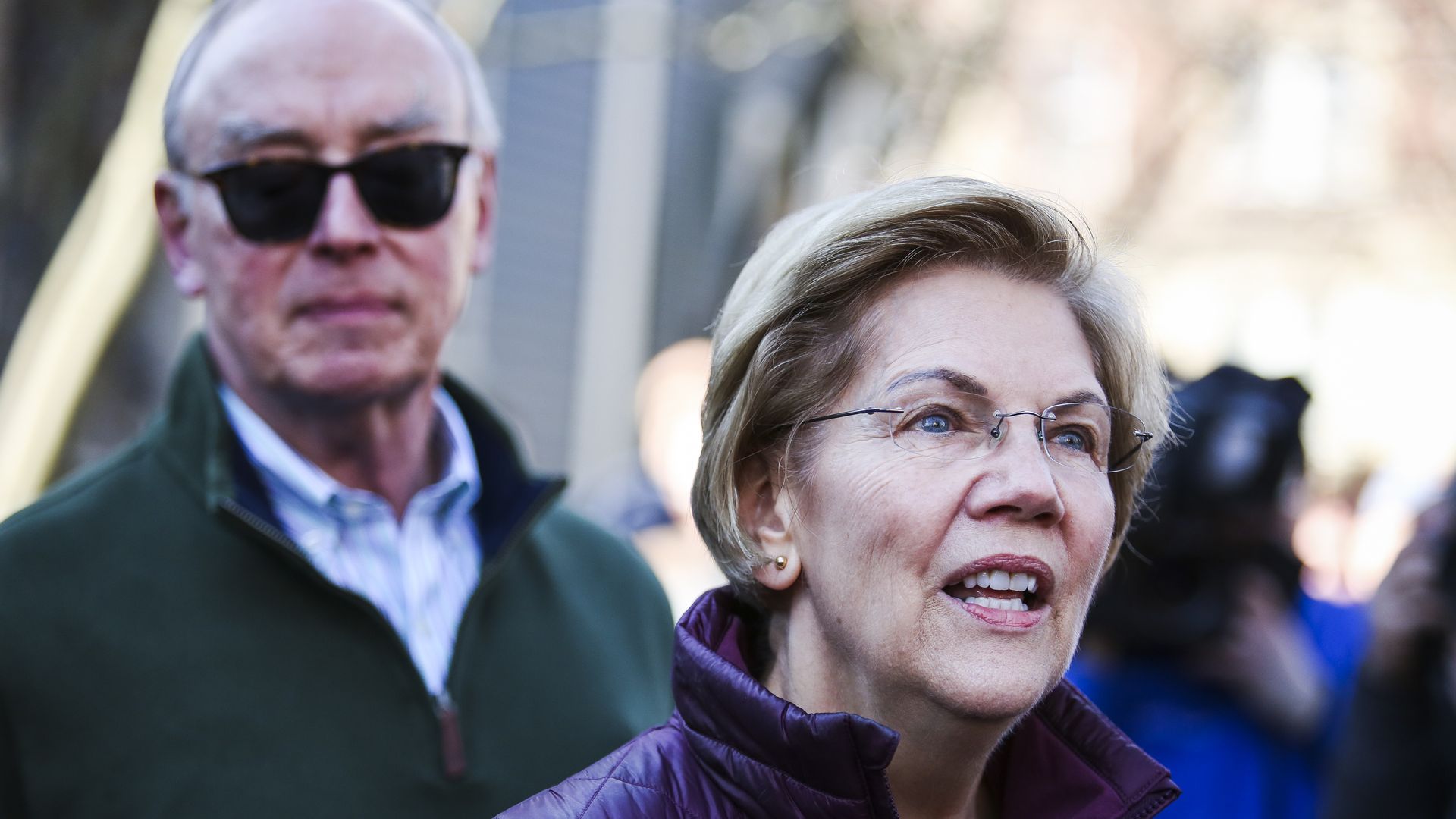 Elizabeth Warren with her husband, Bruce Mann, in March.