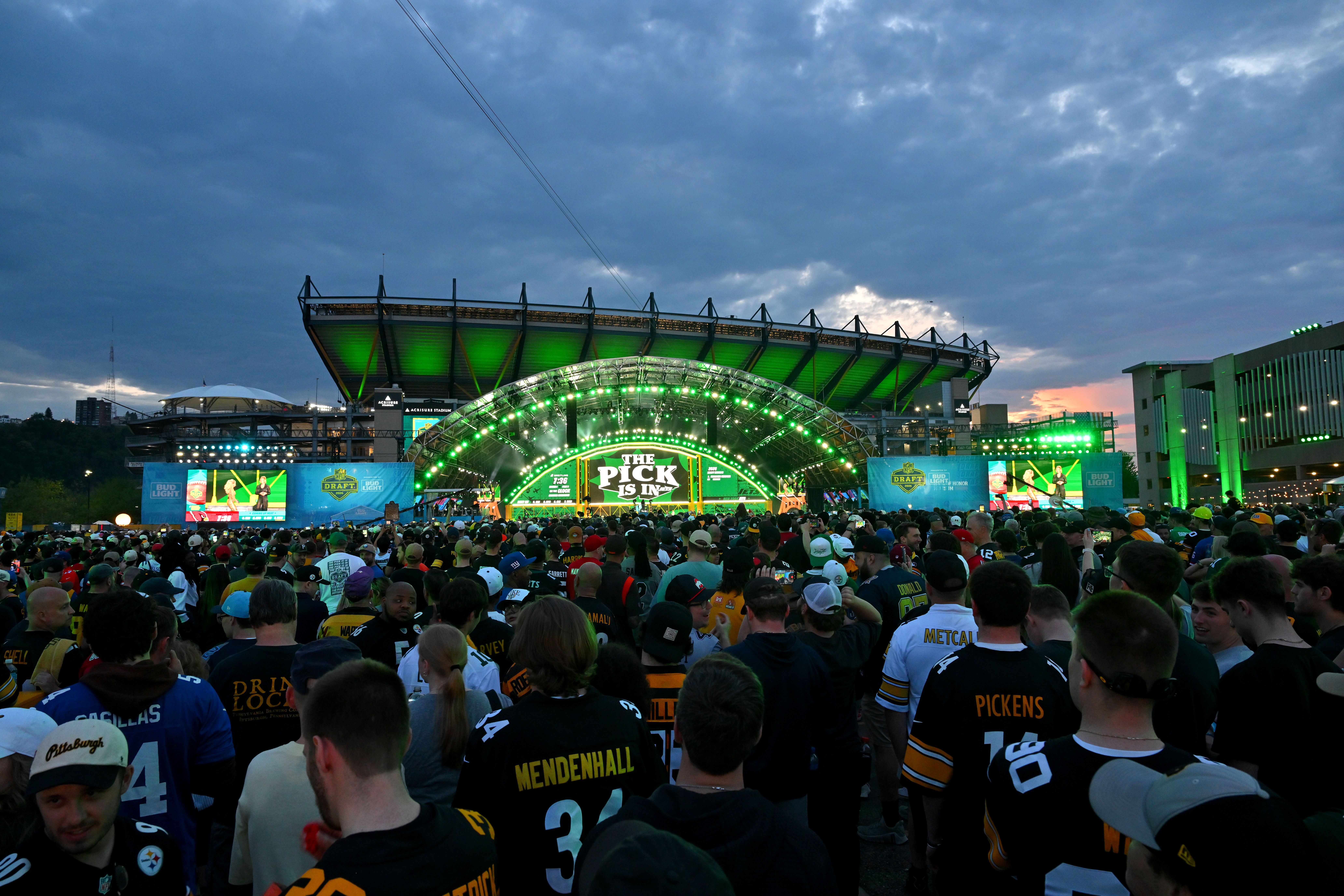 A general view of the draft tent is seen during Round One of the 2026 NFL Draft in Pittsburgh.
