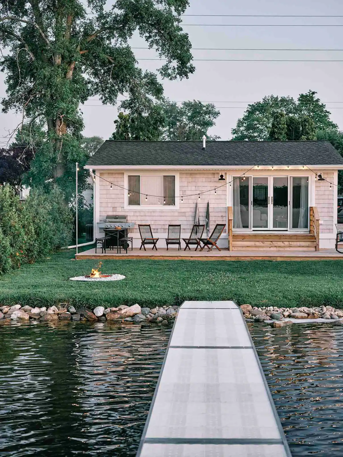 Exterior of waterfront cottage in Elk Rapids, Michigan.