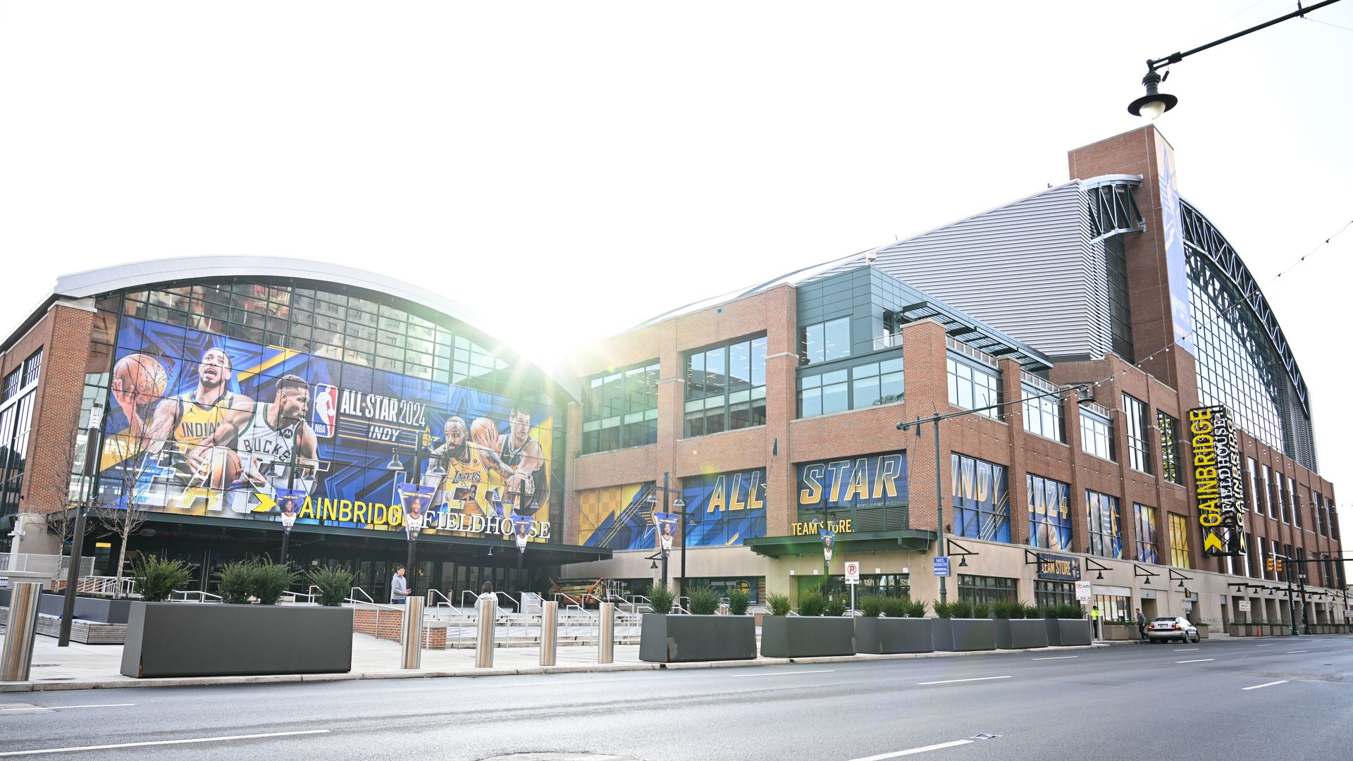 A basketball fieldhouse across the room