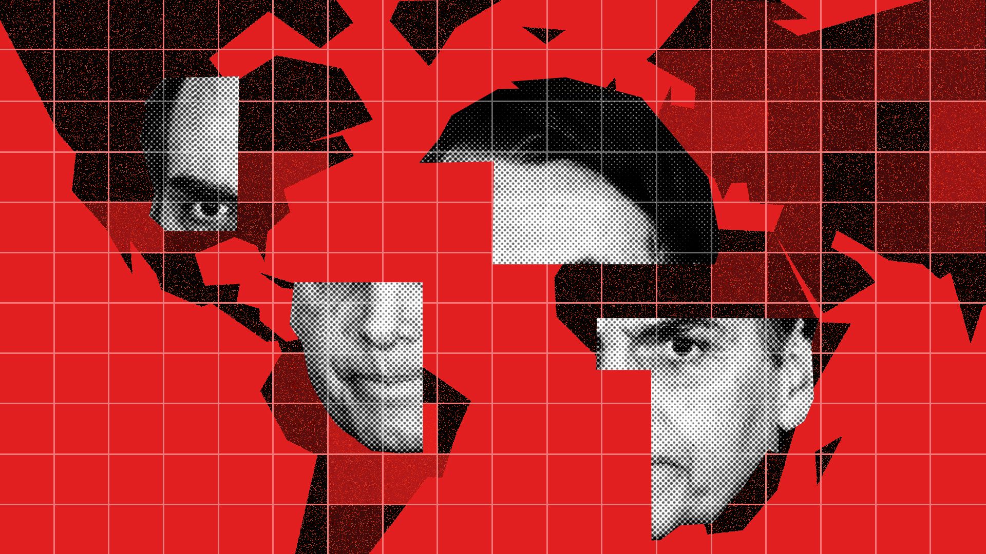 llustration of world map with Bolsonaro image overlayed