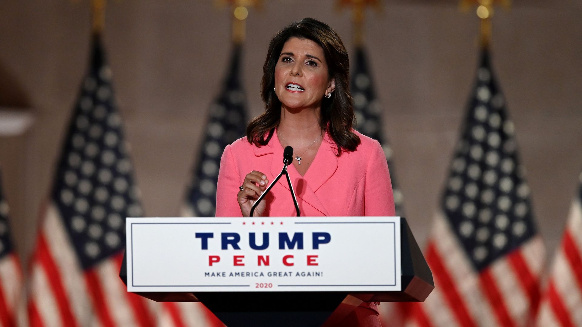 Nikki Haley is seen speaking during the 2020 Republican National Convention.