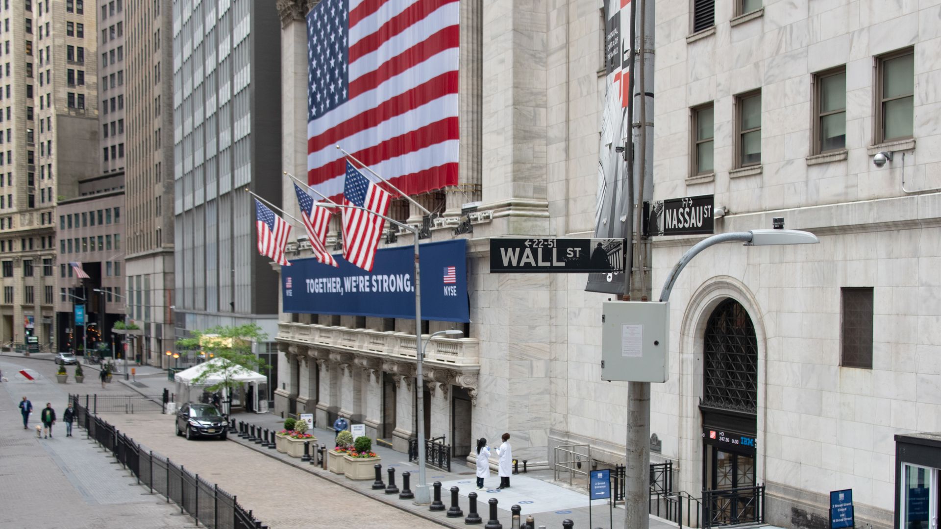 A view of the New York Stock Exchange entrance on May 28, 2020 in New York City.