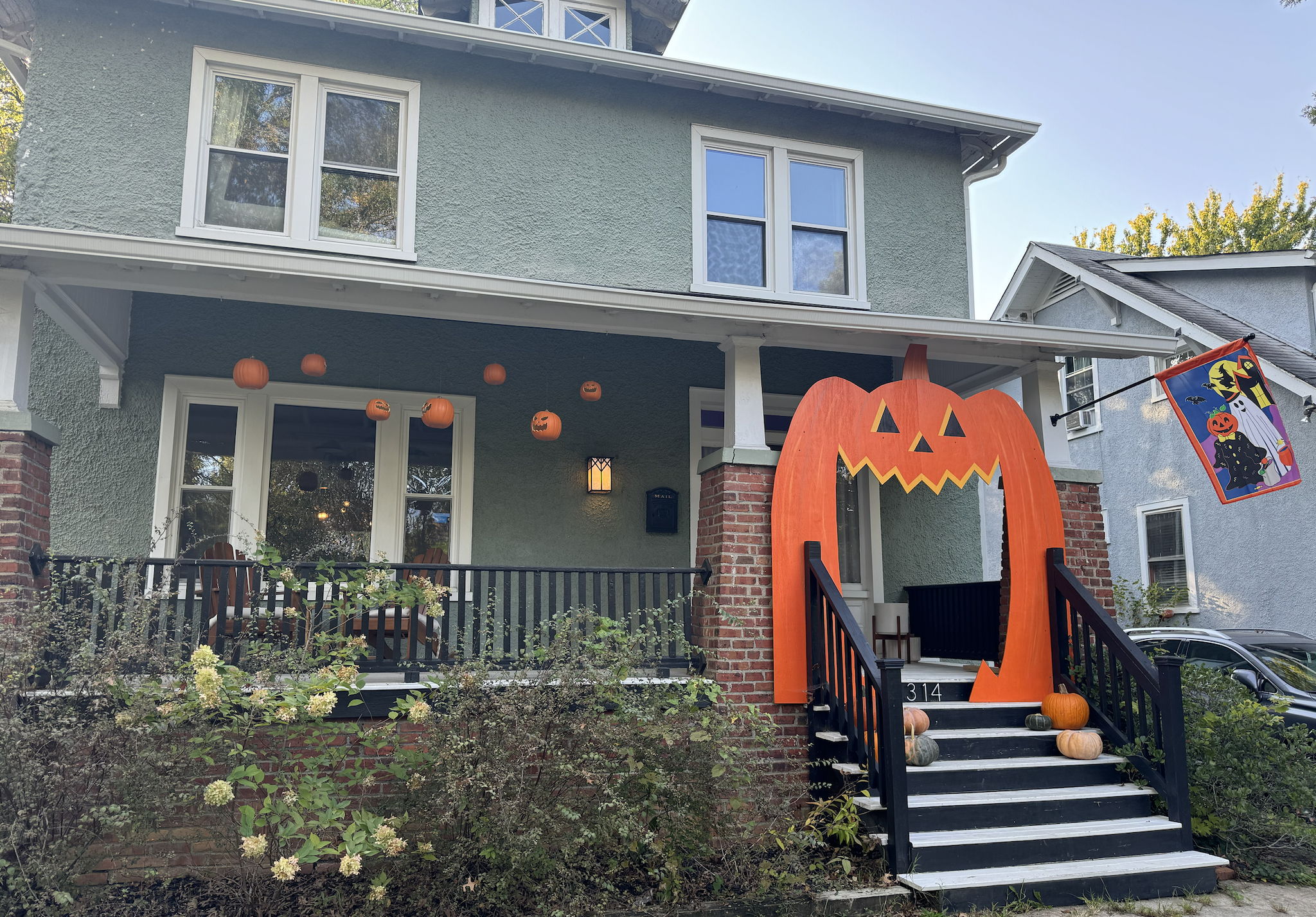 a house with a big pumpkin