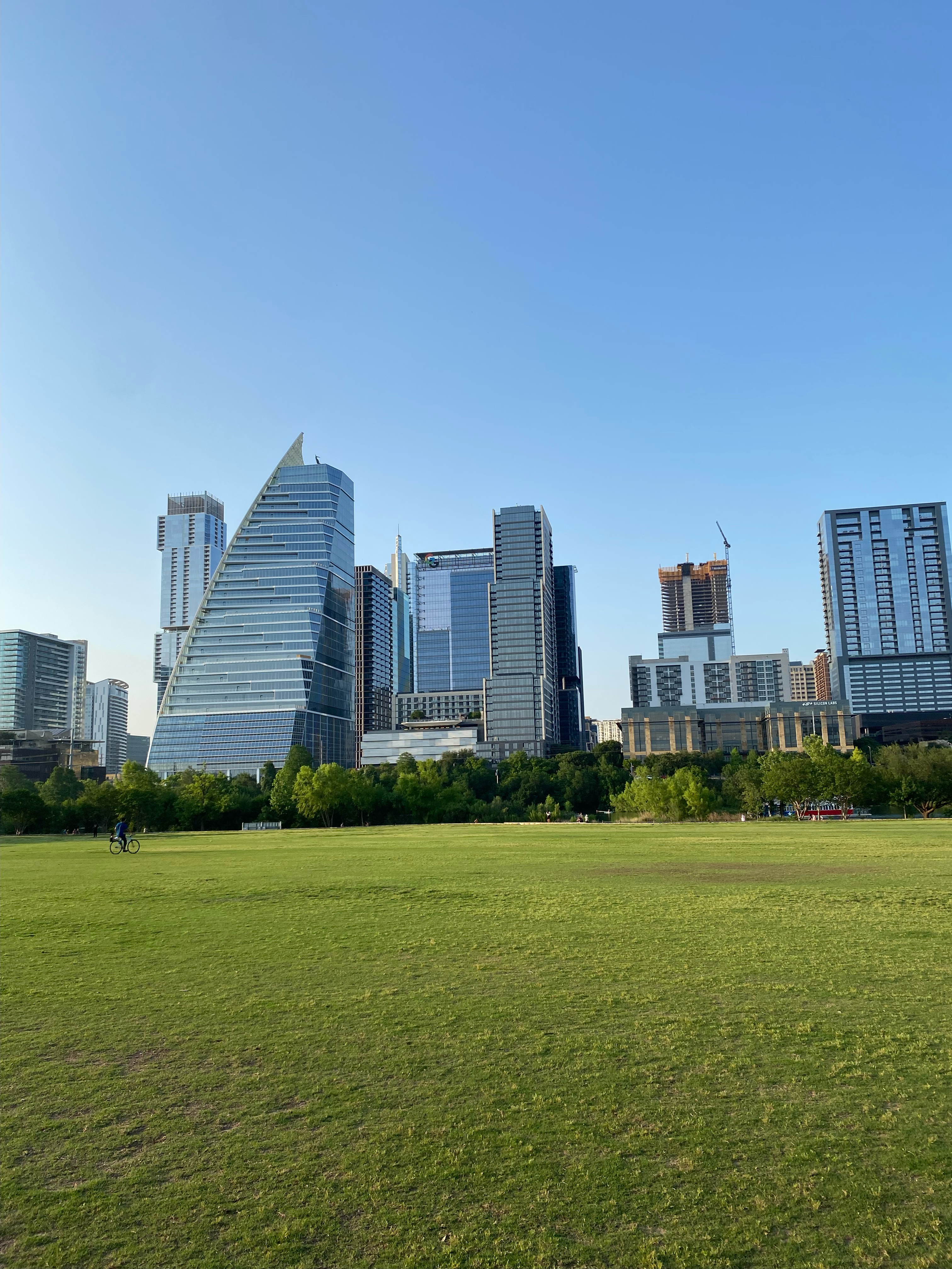 view of downtown Austin skyline from park