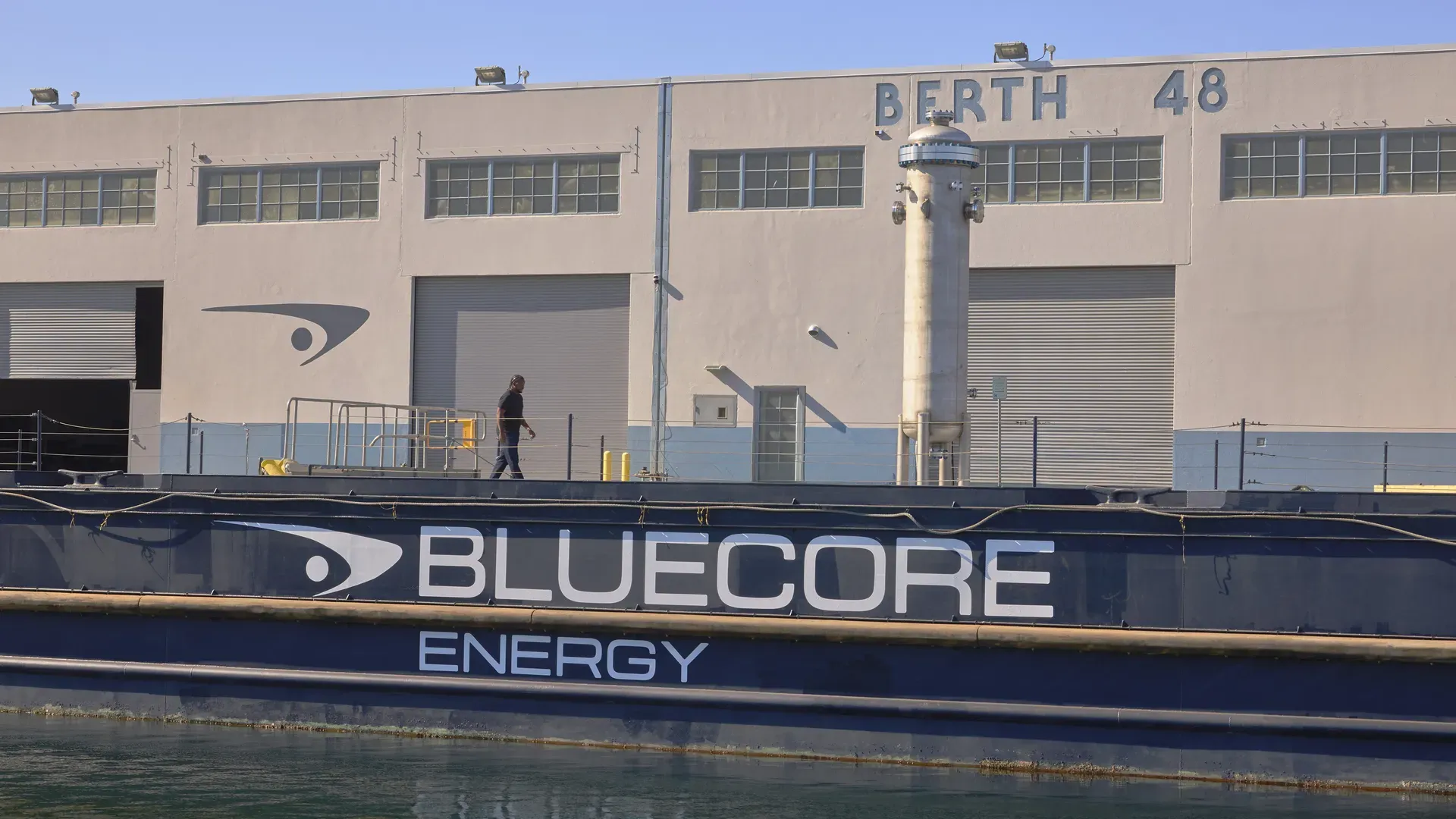 Photo of a barge that Bluecore Energy plans to use for a floating small modular reactor