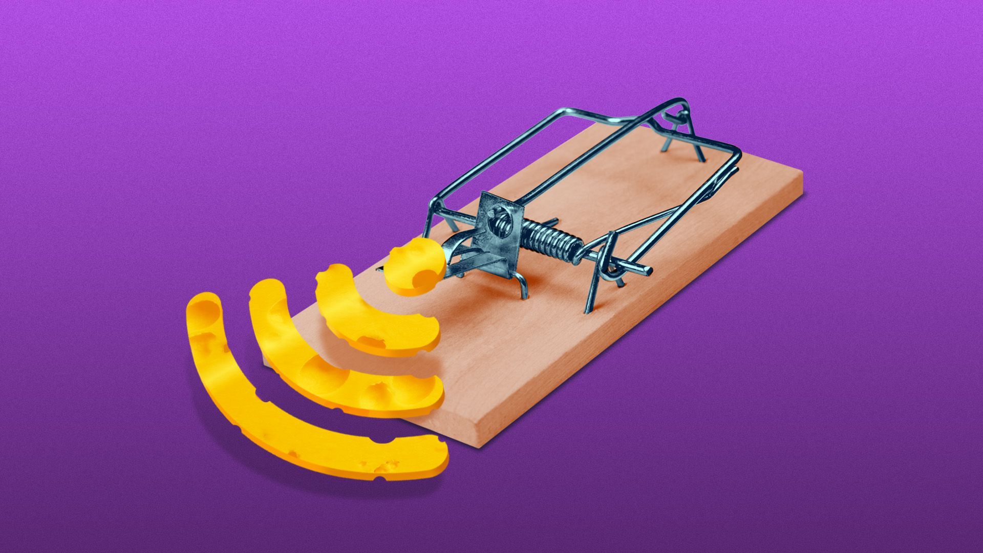 Illustration of a mouse trap with a wifi icon-shaped cheese