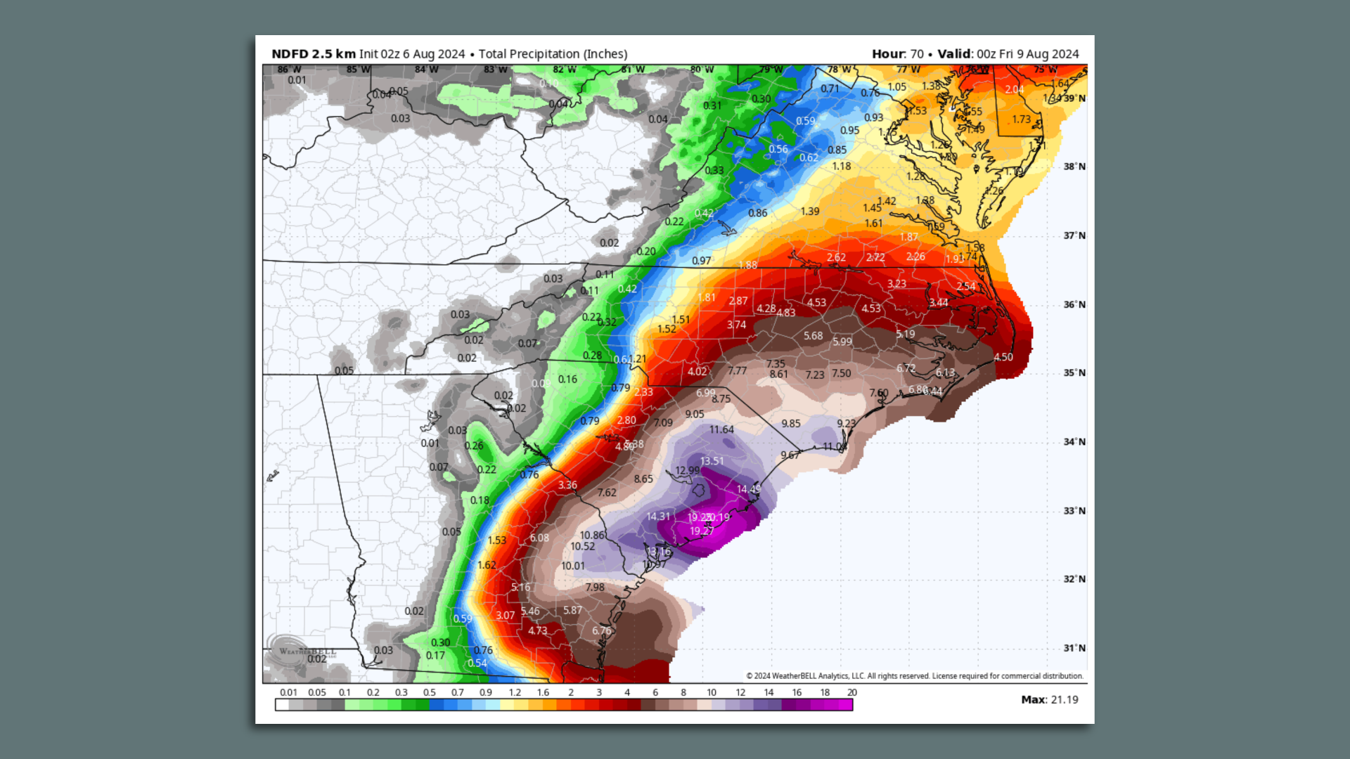 Forecast rainfall amounts from the NWS through Friday. 