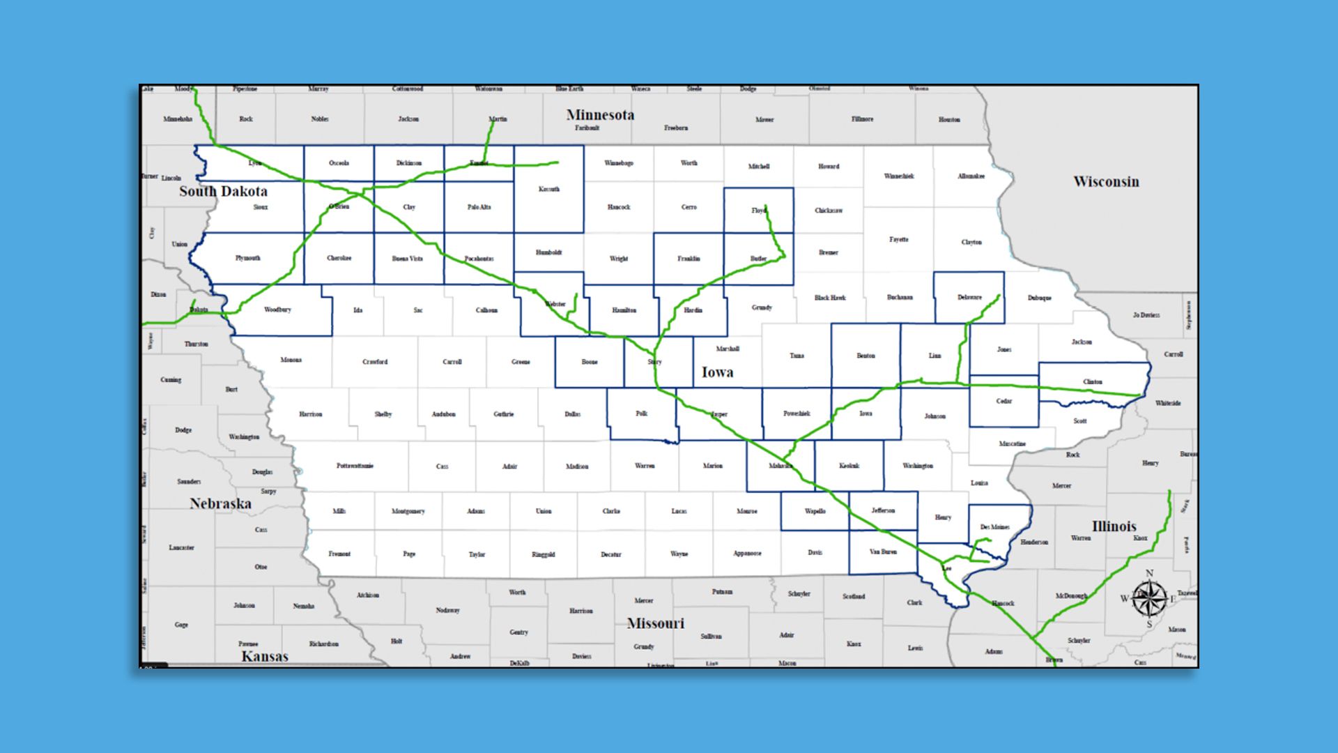 A map of a proposed pipeline project in Iowa.