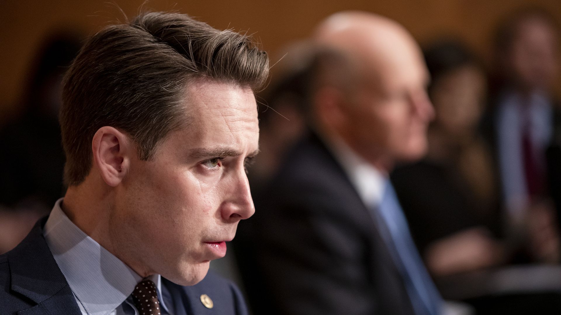 Sen. Josh Hawley listens to testimony at a hearing