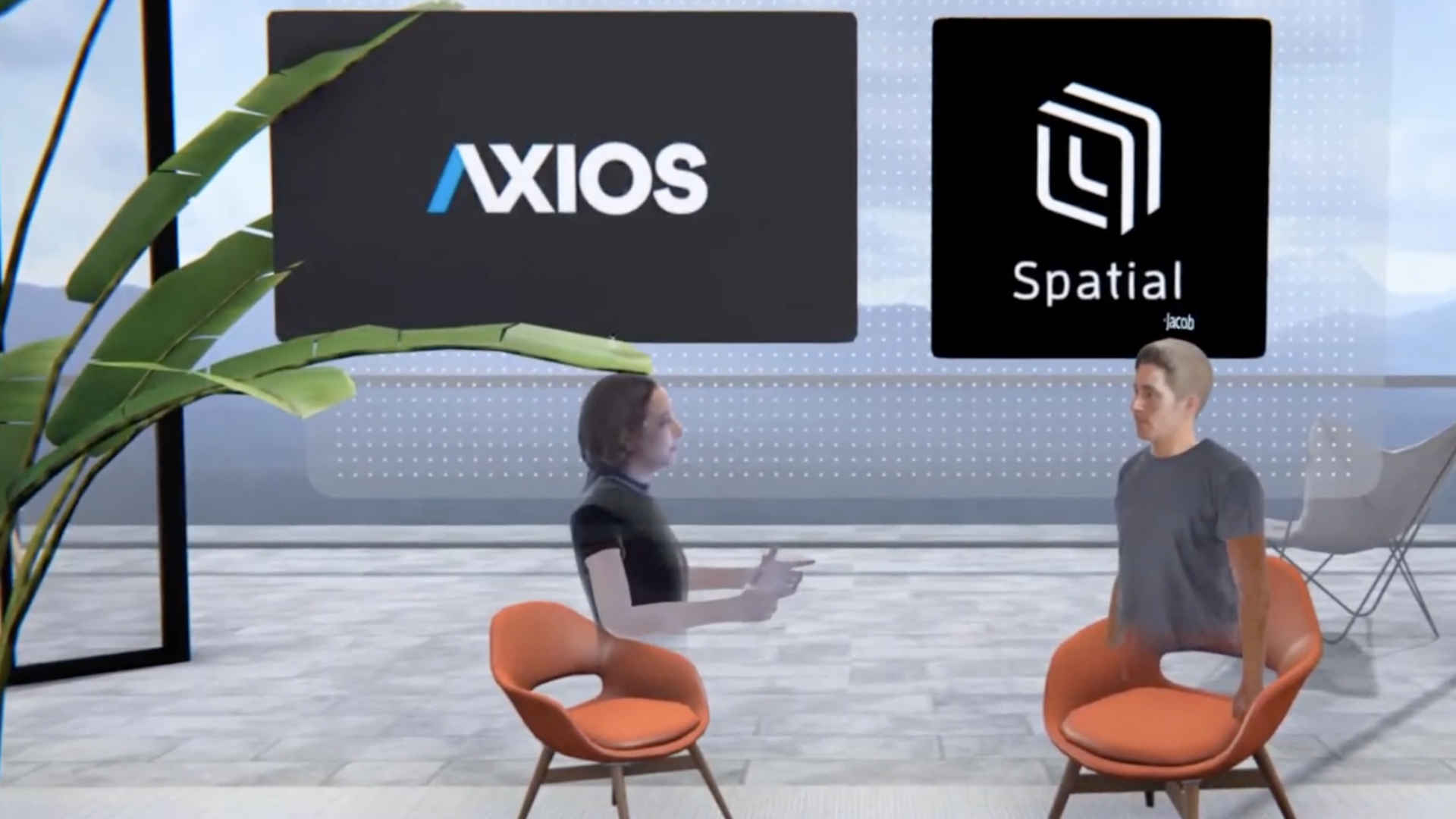Spatial's Jacob Lowenstein speaks with Axios' Ina Fried, within Spatial's VR app