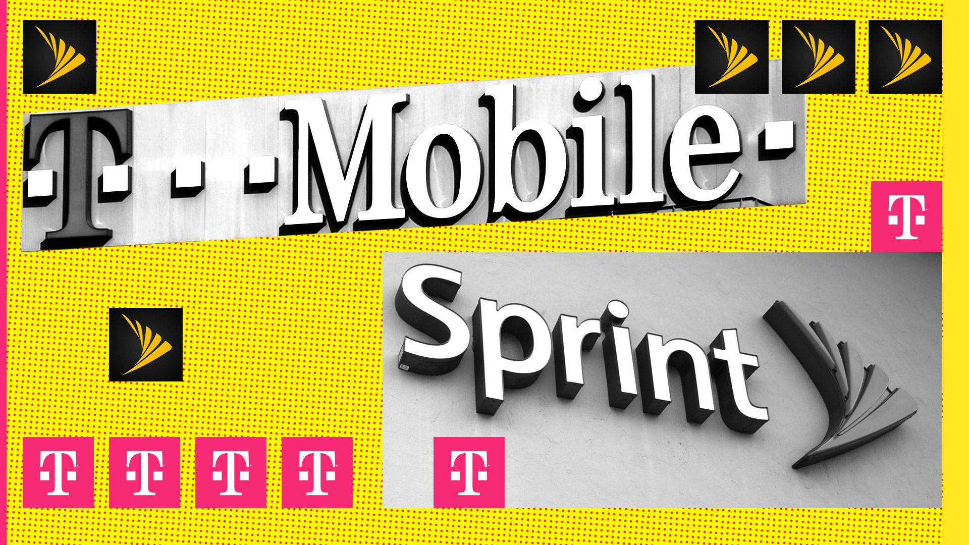 A graphic with T-Mobile and Sprint's logos