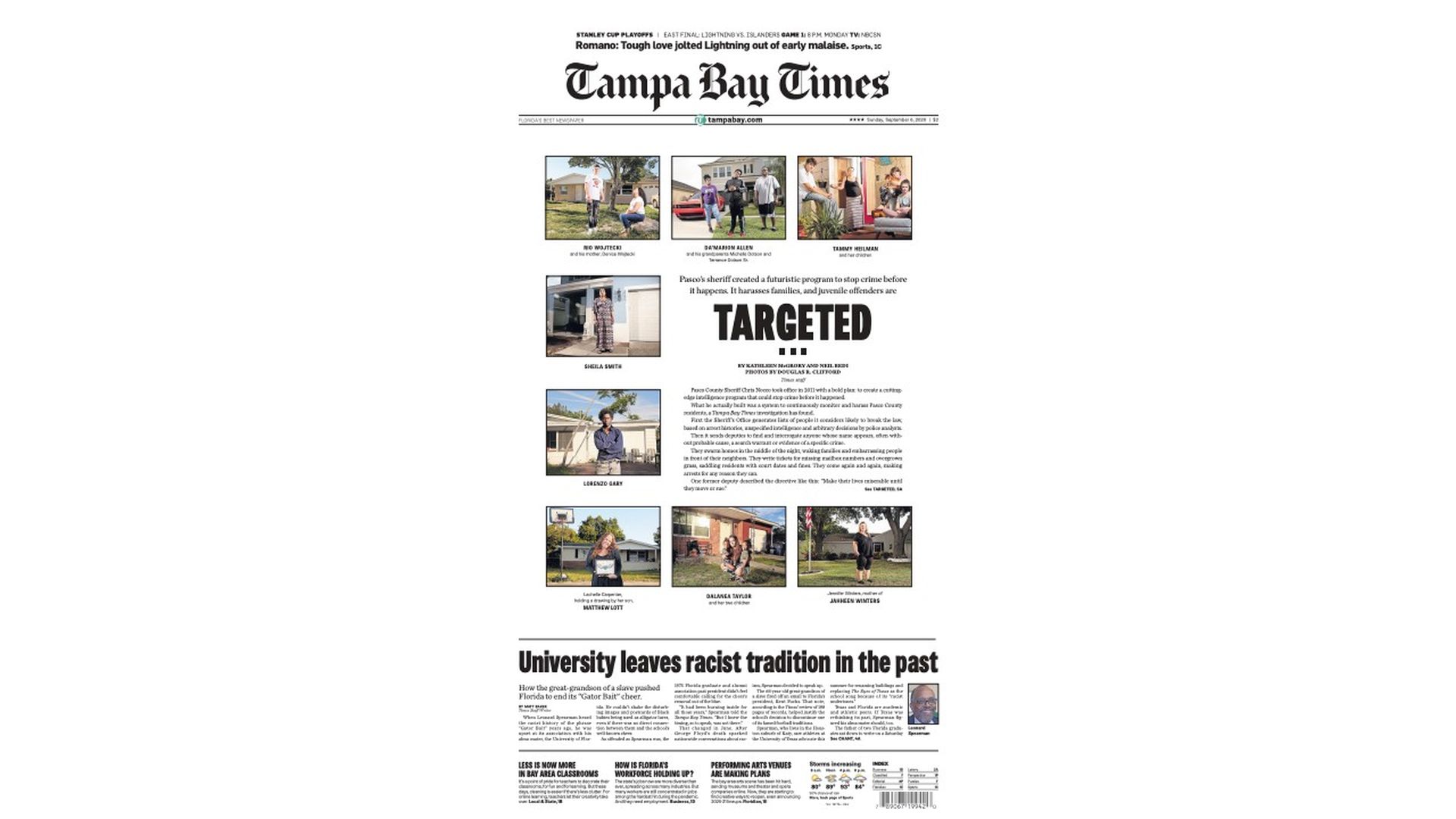 The front page of the Tampa Bay Times featuring a story called Targeted.