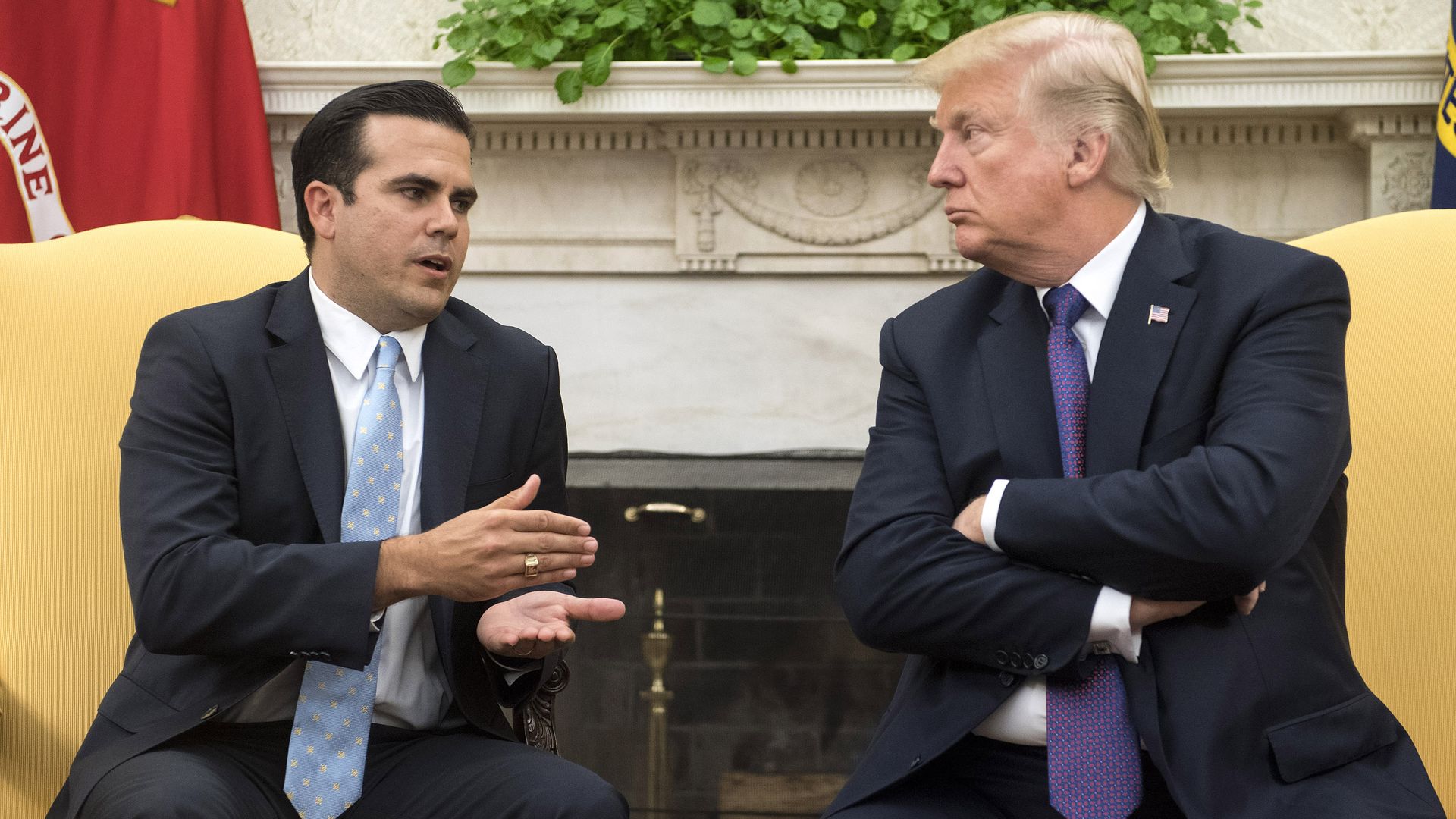 Ricardo Rosselló sits next to President Trump in the Oval Office. 