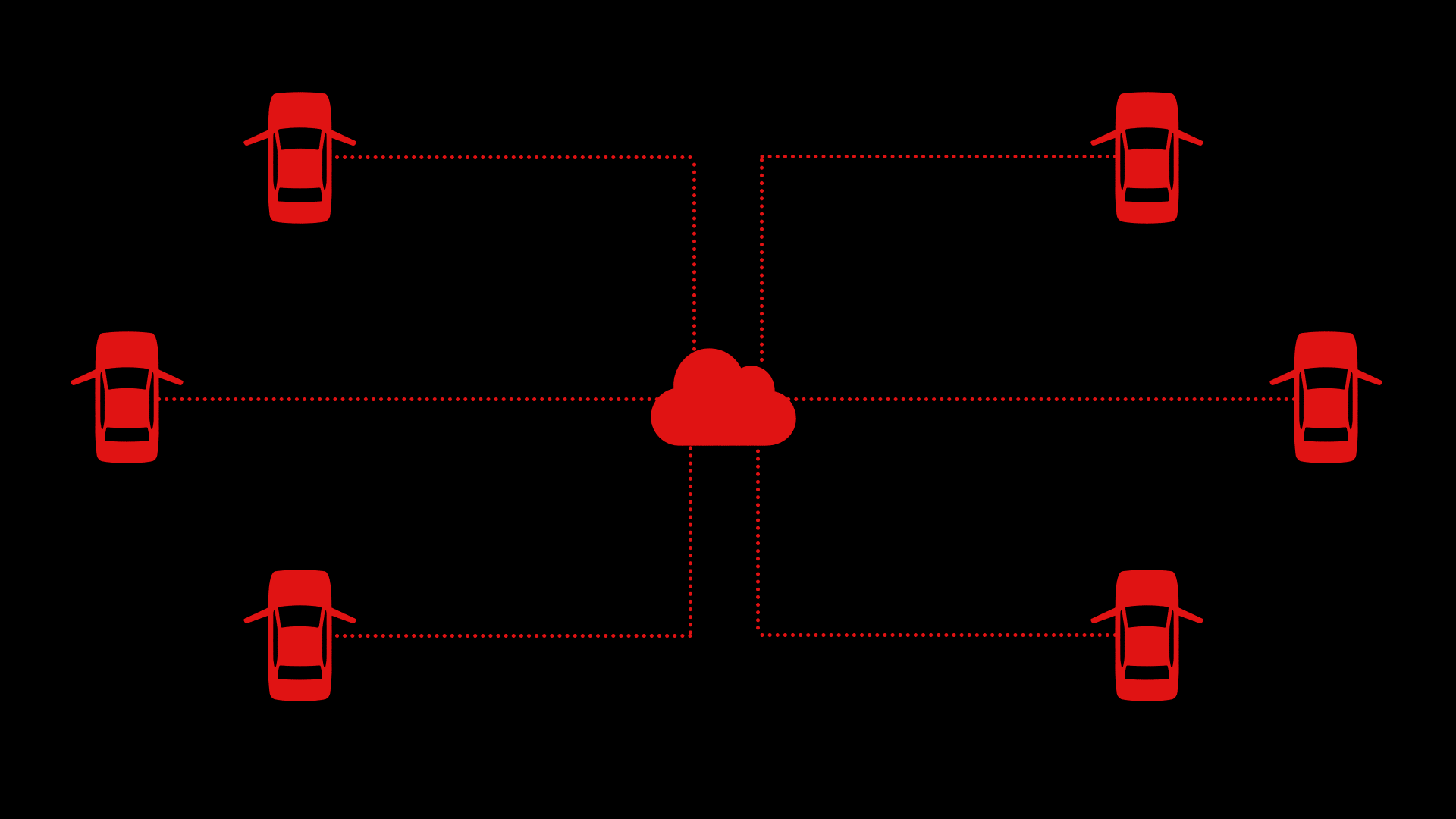 A cloud symbol in red with lines connecting it to red glowing car symbols