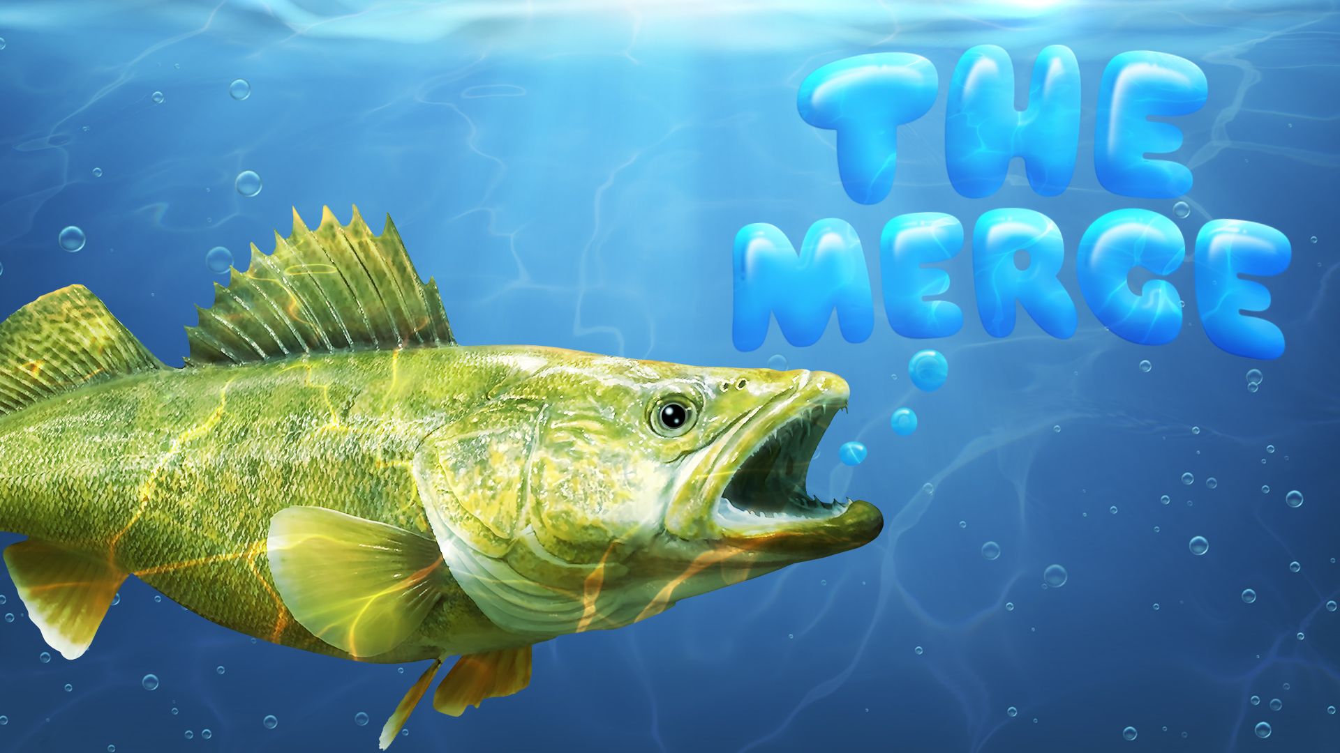 Illustration of a walleye fish speaking the words "The Merge" in bubbles