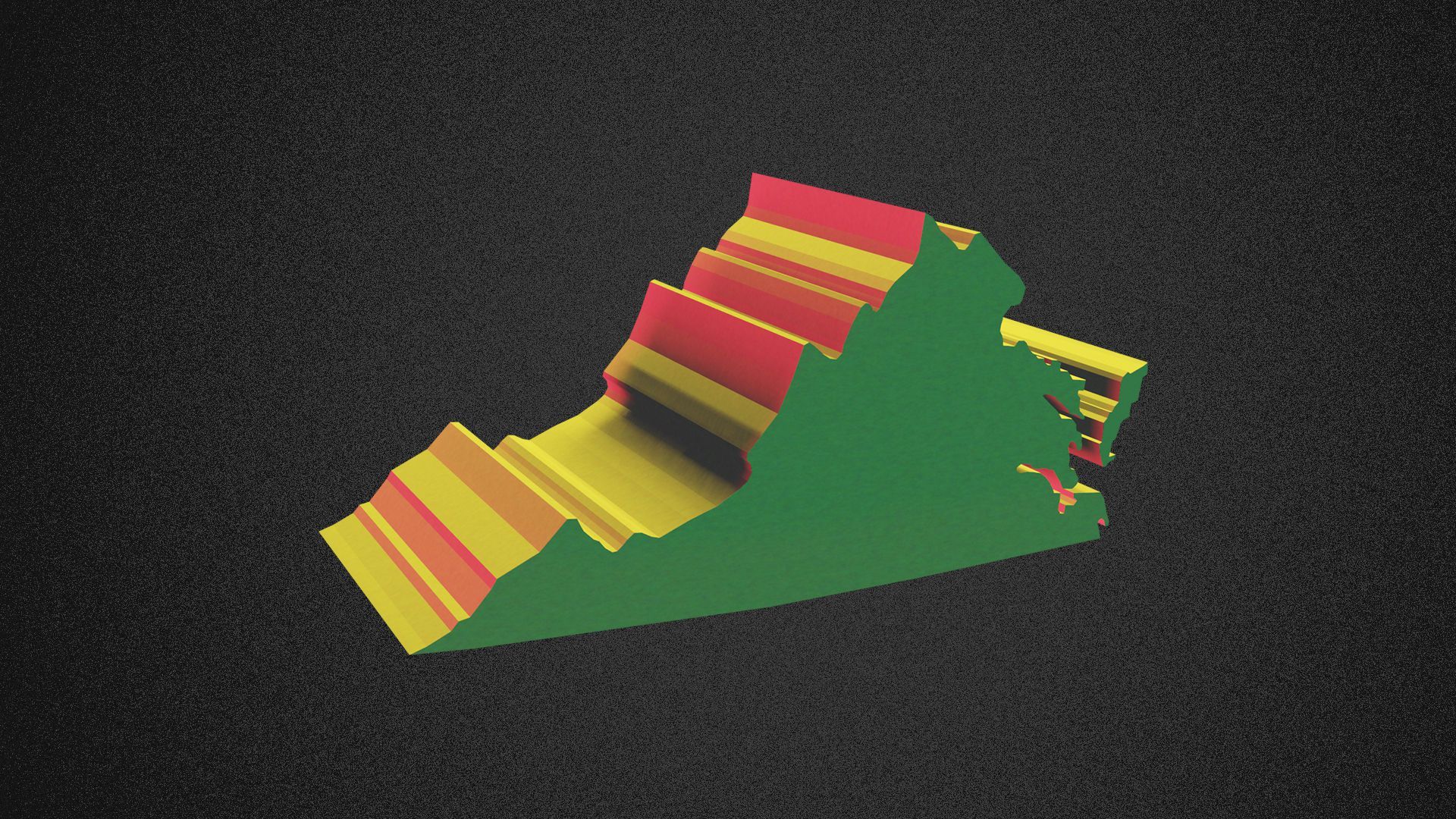 Illustration of the state of Virginia lit by red, green and yellow lights.
