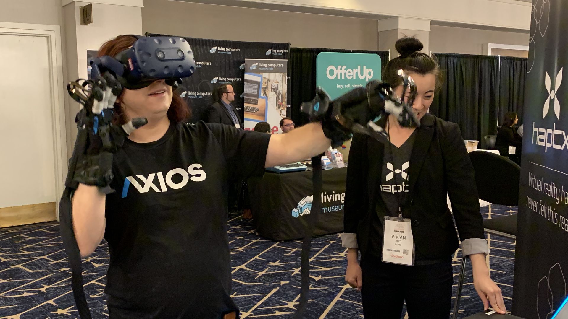 Axios' Ina Fried checks out the HaptX tactile feedback gloves