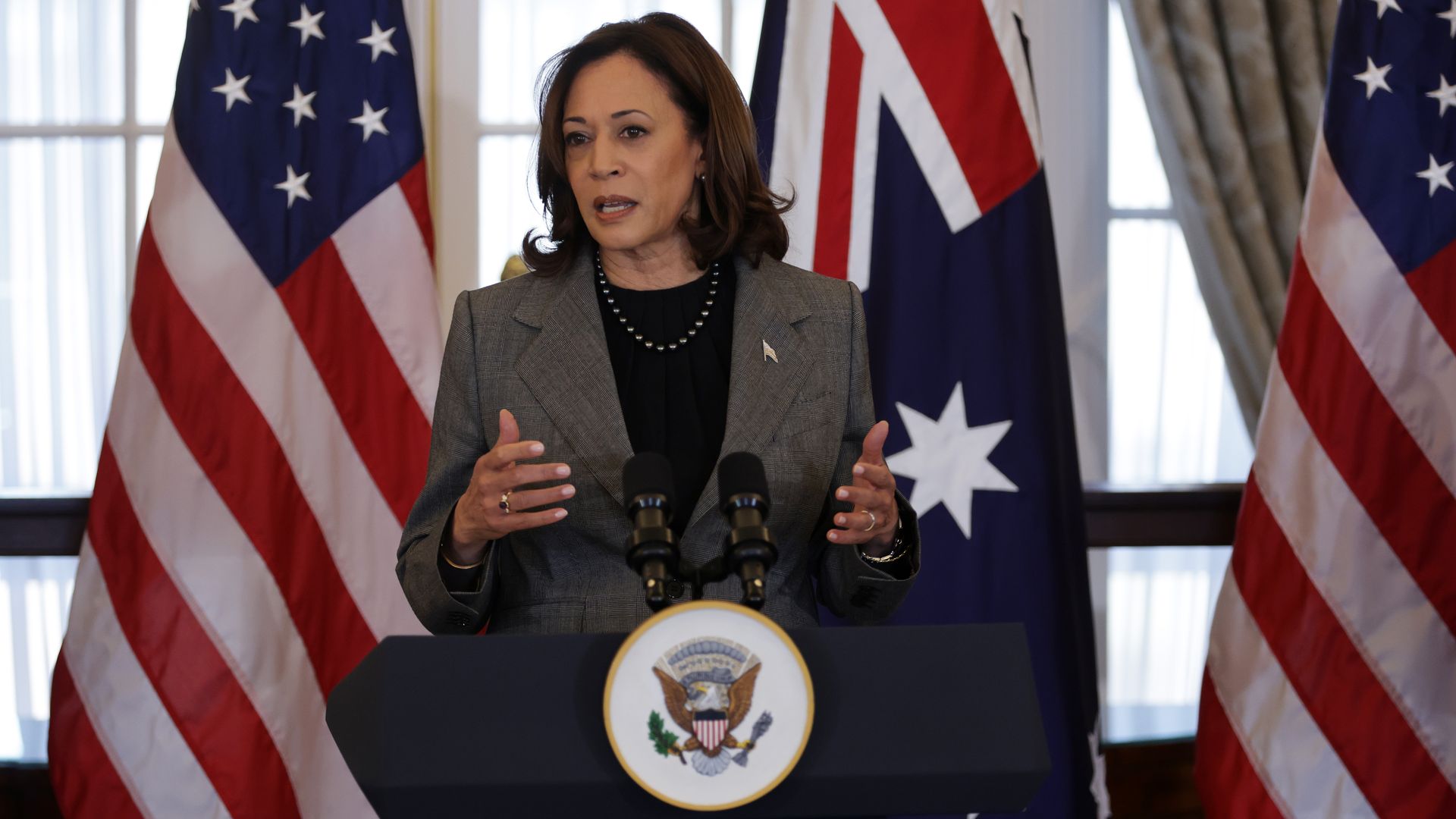 Vice President Kamala Harris during a luncheon honoring Australian Prime Minister Anthony Albanese at the State Department on October 26, 2023 in Washington, DC. 