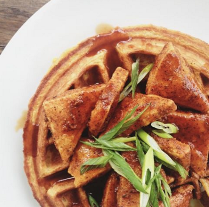 fern chicken fried tofu and waffles