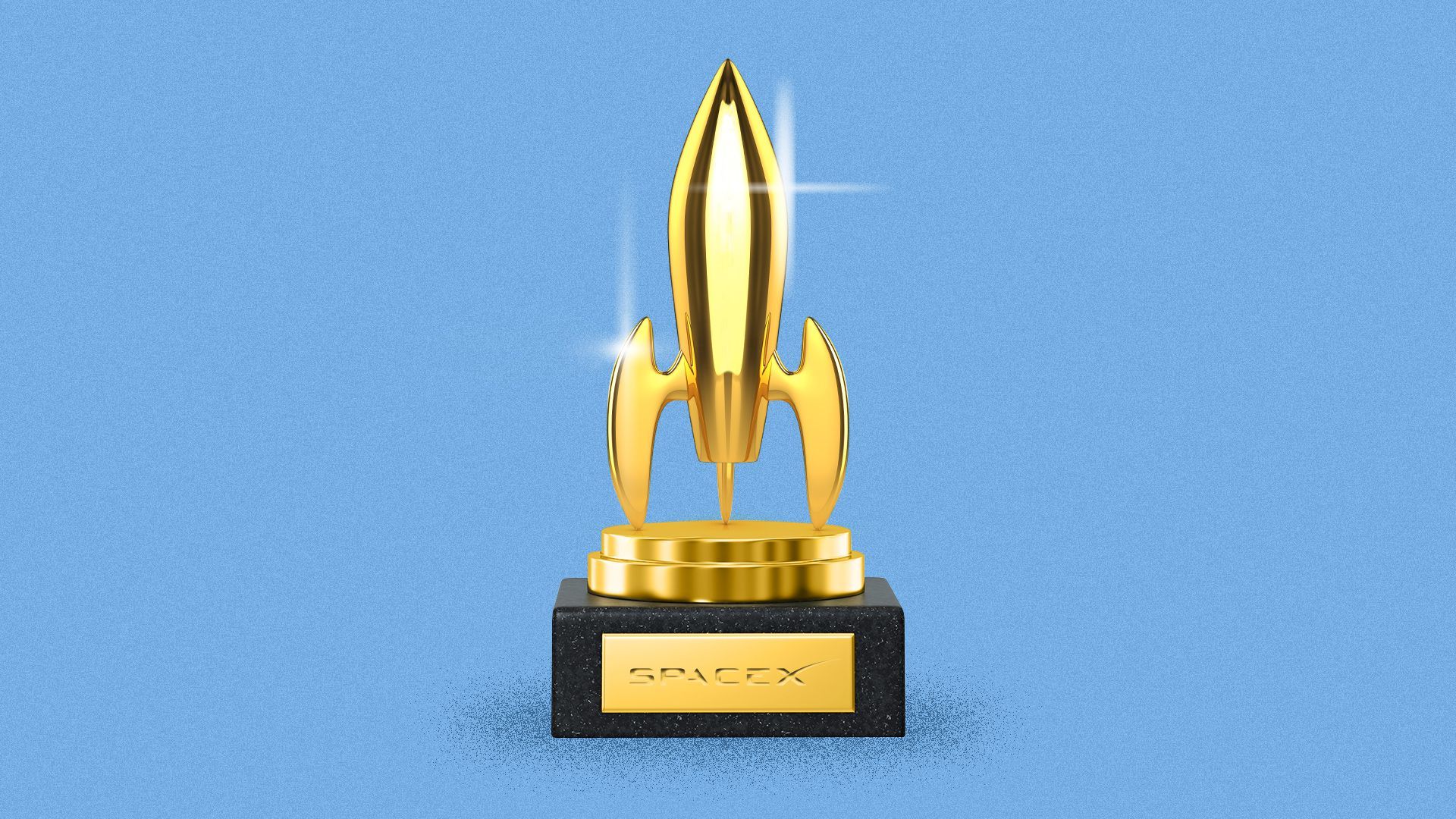 Illustration of a golden rocket trophy with the SpaceX logo on the front. 