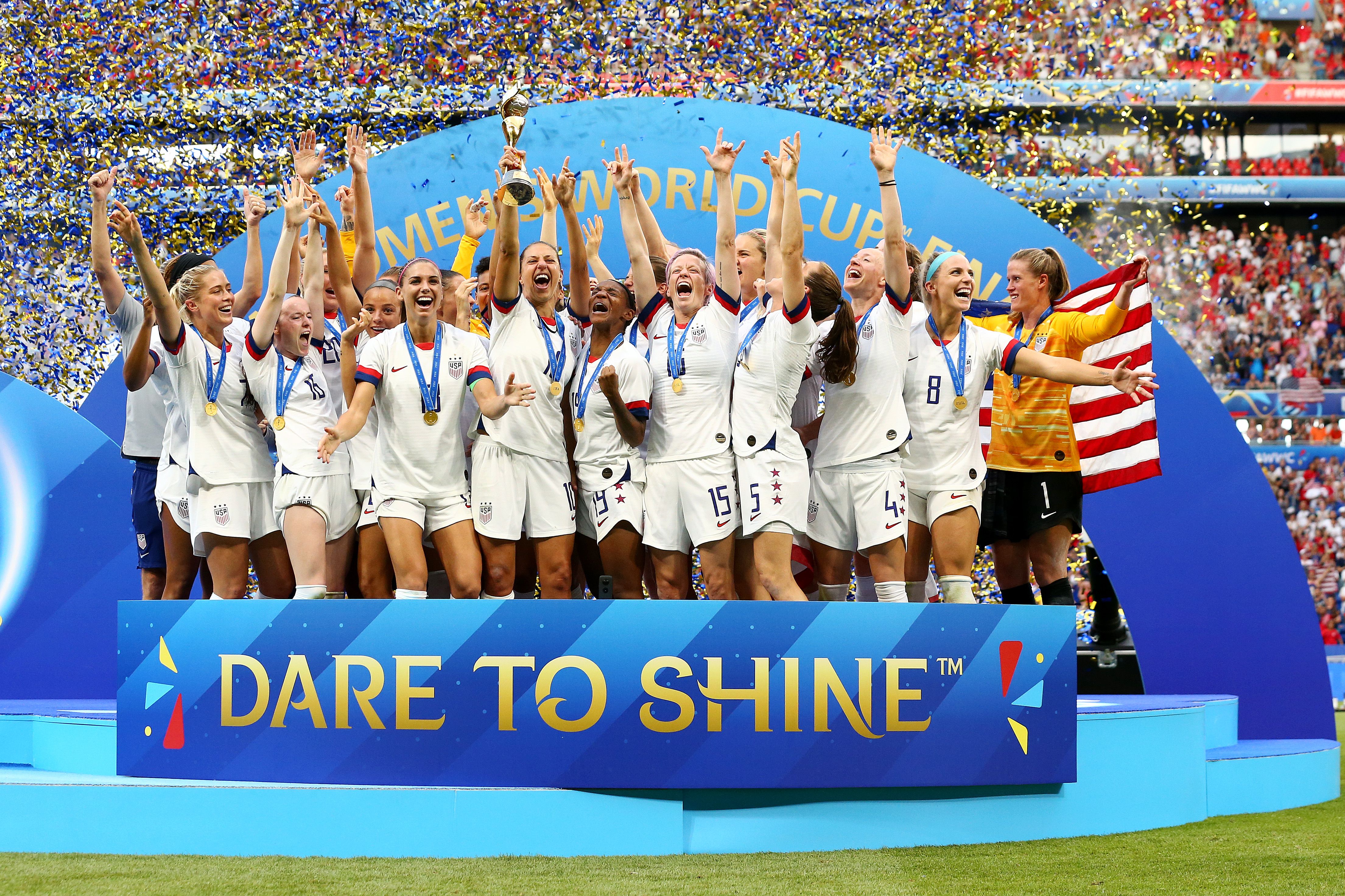 U.S. Women's National Soccer Team celebrating their World Cup title win